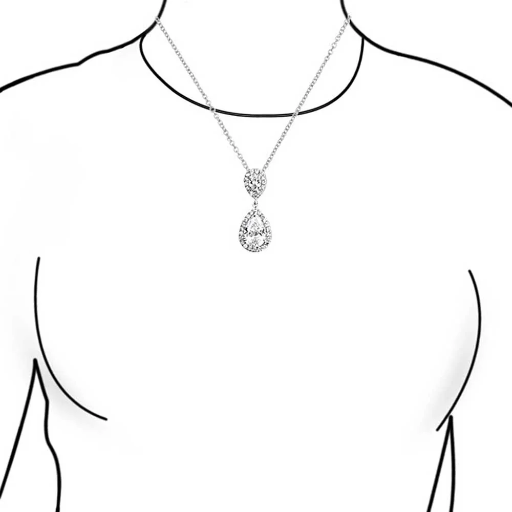 Bridal Necklace Pear CZ Teardrop Solitaire Pendant Wedding Silver Plated Brass - Image 3