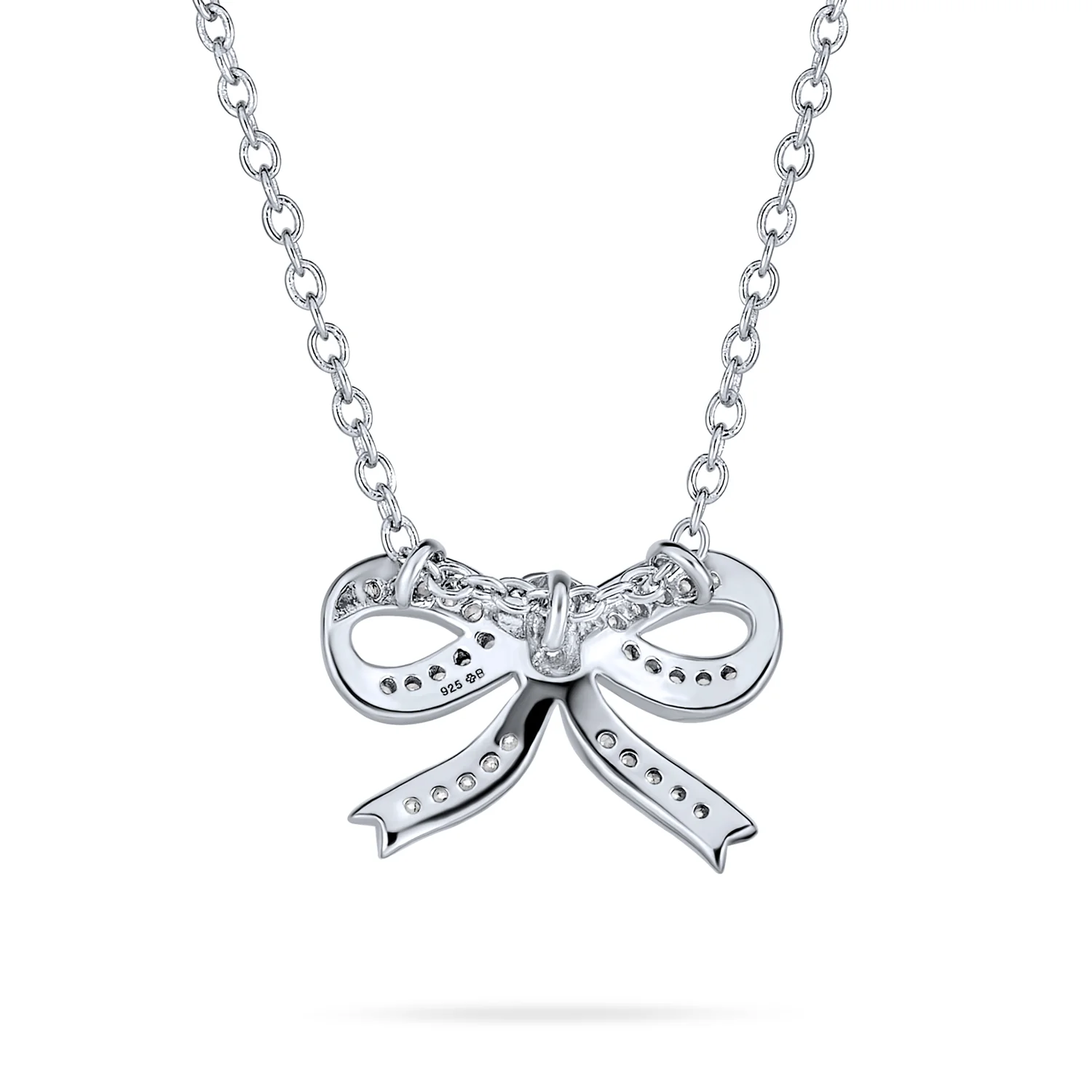 Bridal Necklace Sterling Silver CZ Ribbon Bow Pendant Romantic Holiday Gift - Image 2