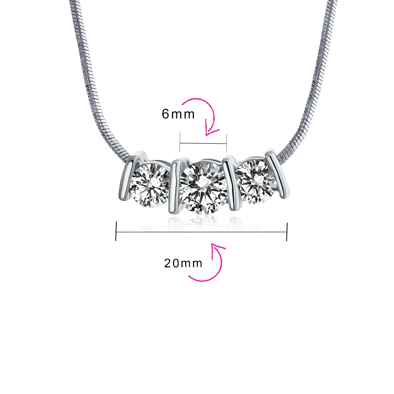 3 Stone CZ Past Present Future Solitaire Cubic Zirconia Necklace 14K Gold Plated - Image 7
