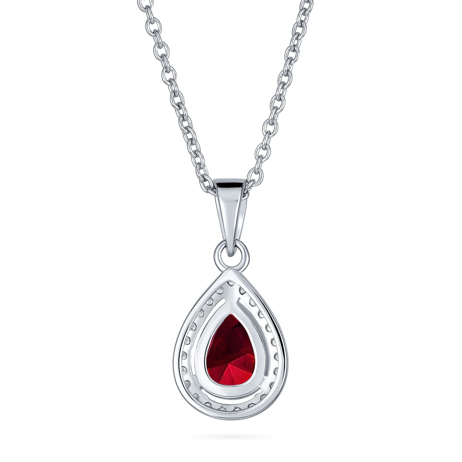 5CT Solitaire Teardrop Halo Sapphire Blue CZ Pendant Necklace Silver Plated - Image 10