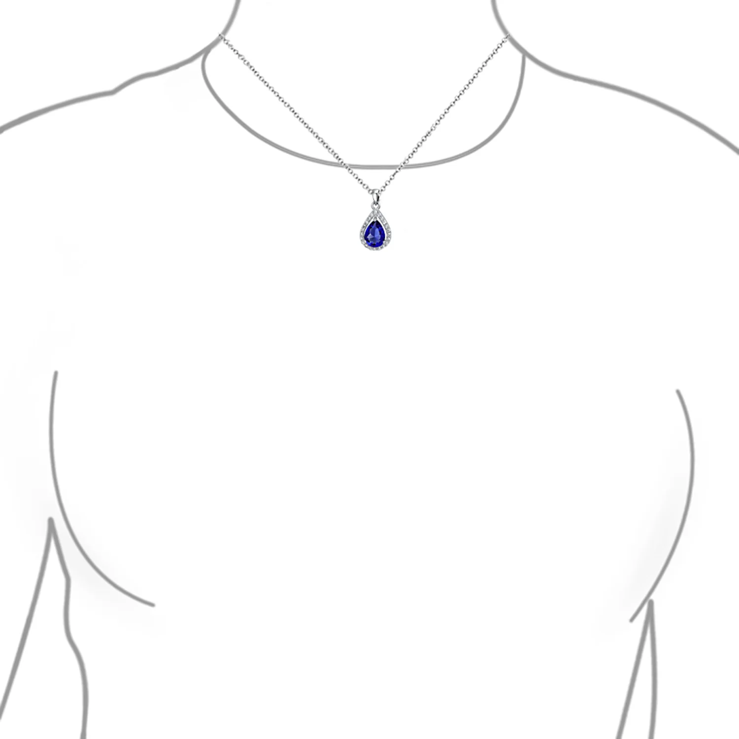 5CT Solitaire Teardrop Halo Sapphire Blue CZ Pendant Necklace Silver Plated - Image 11