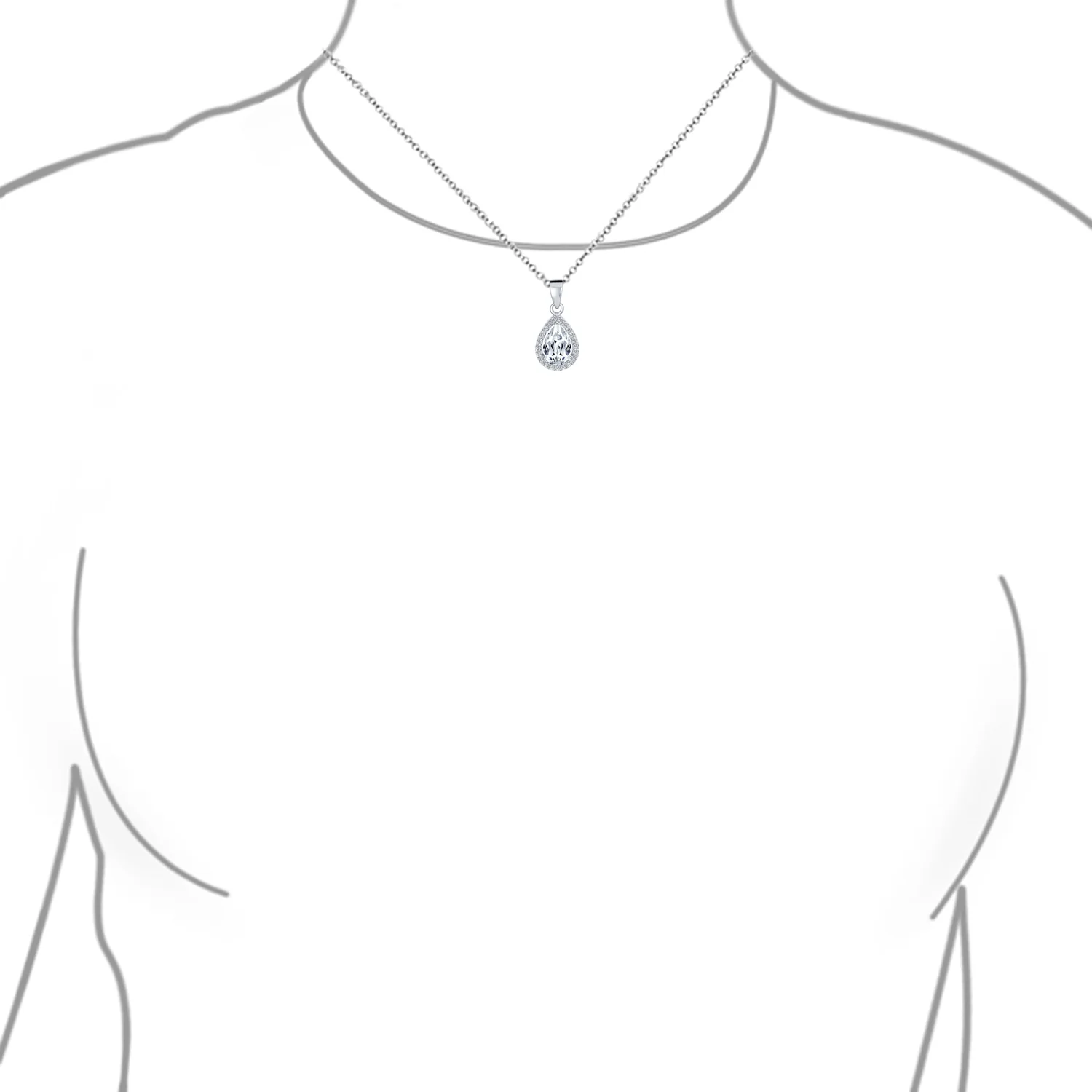 5CT Solitaire Teardrop Halo Sapphire Blue CZ Pendant Necklace Silver Plated - Image 12