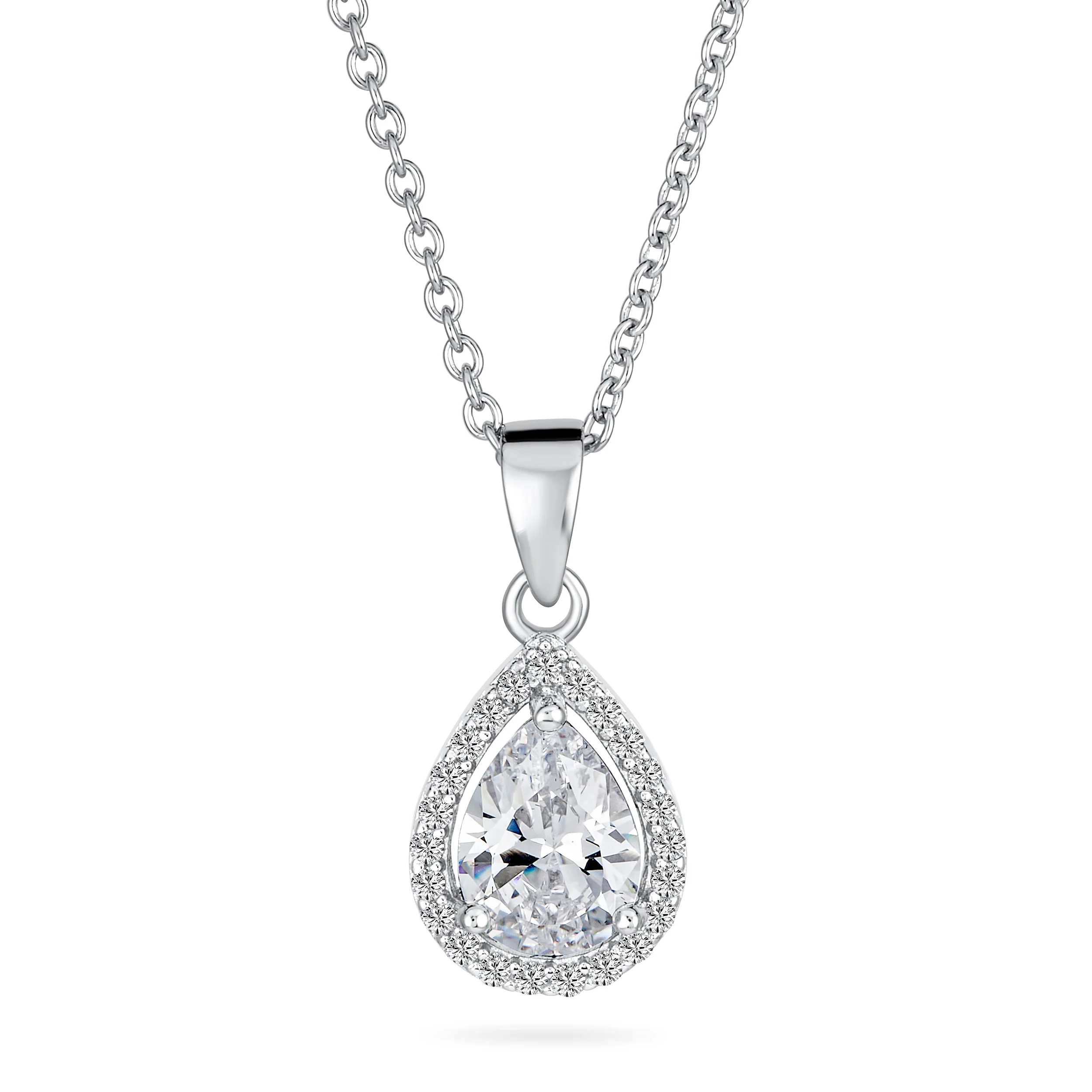 5CT Solitaire Teardrop Halo Sapphire Blue CZ Pendant Necklace Silver Plated - Image 2