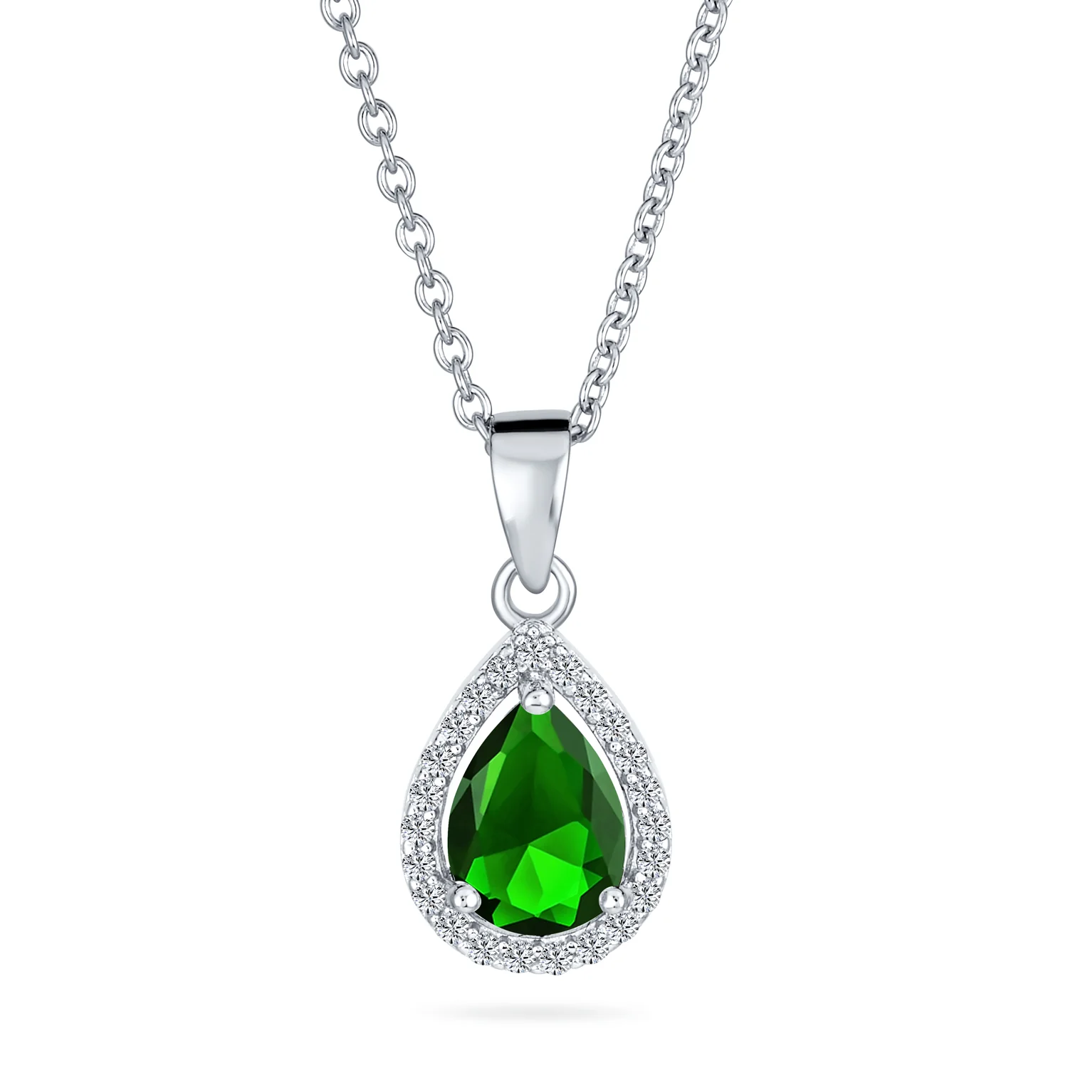 5CT Solitaire Teardrop Halo Sapphire Blue CZ Pendant Necklace Silver Plated - Image 3