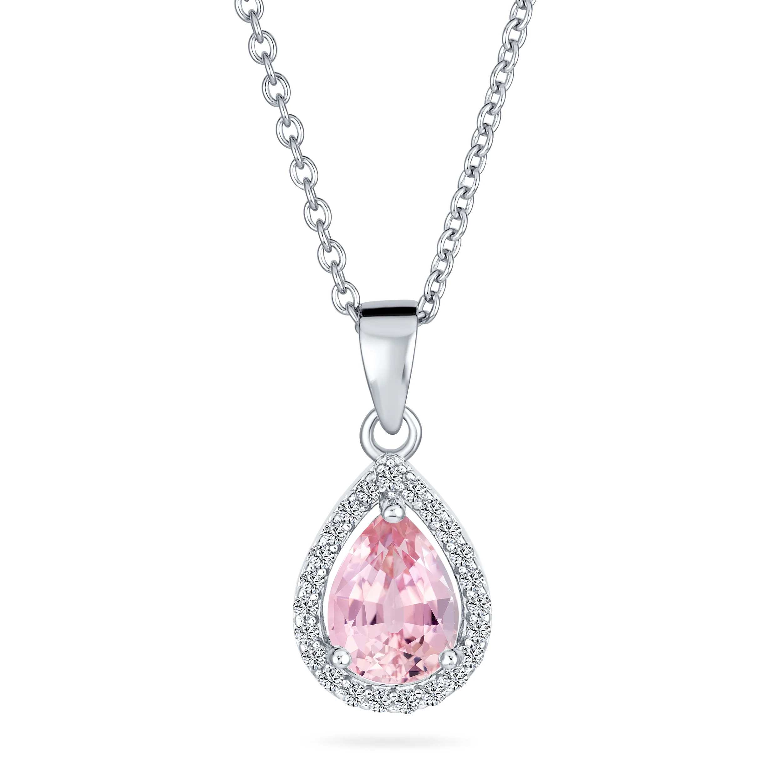 5CT Solitaire Teardrop Halo Sapphire Blue CZ Pendant Necklace Silver Plated - Image 4