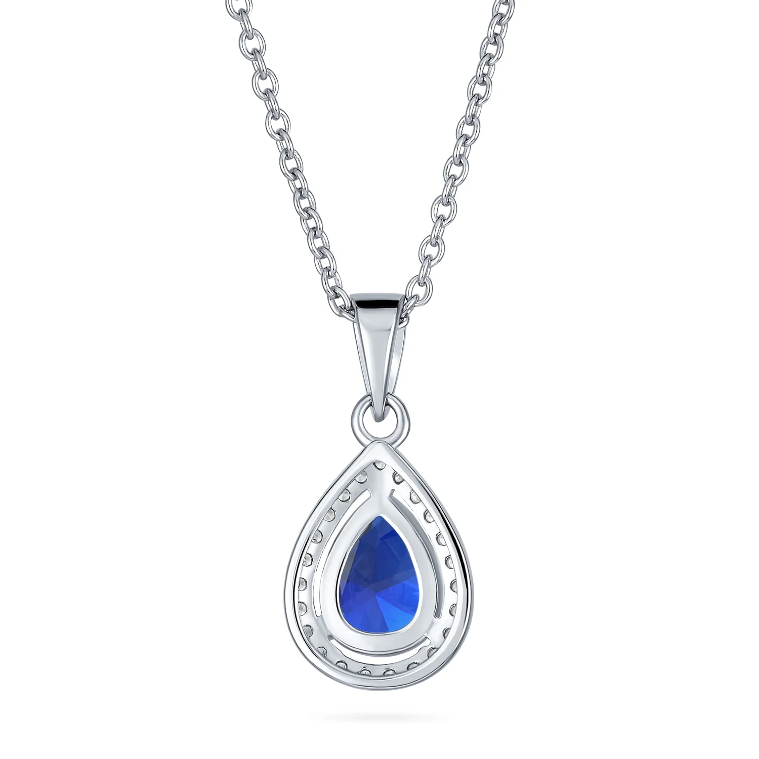 5CT Solitaire Teardrop Halo Sapphire Blue CZ Pendant Necklace Silver Plated - Image 6