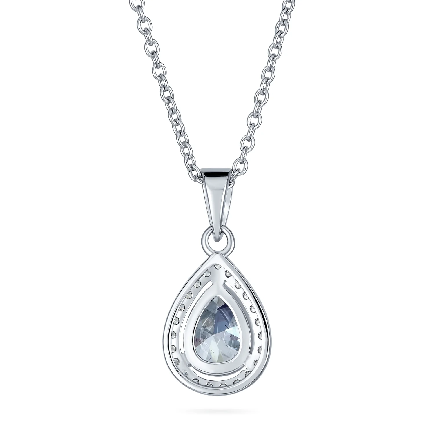 5CT Solitaire Teardrop Halo Sapphire Blue CZ Pendant Necklace Silver Plated - Image 7