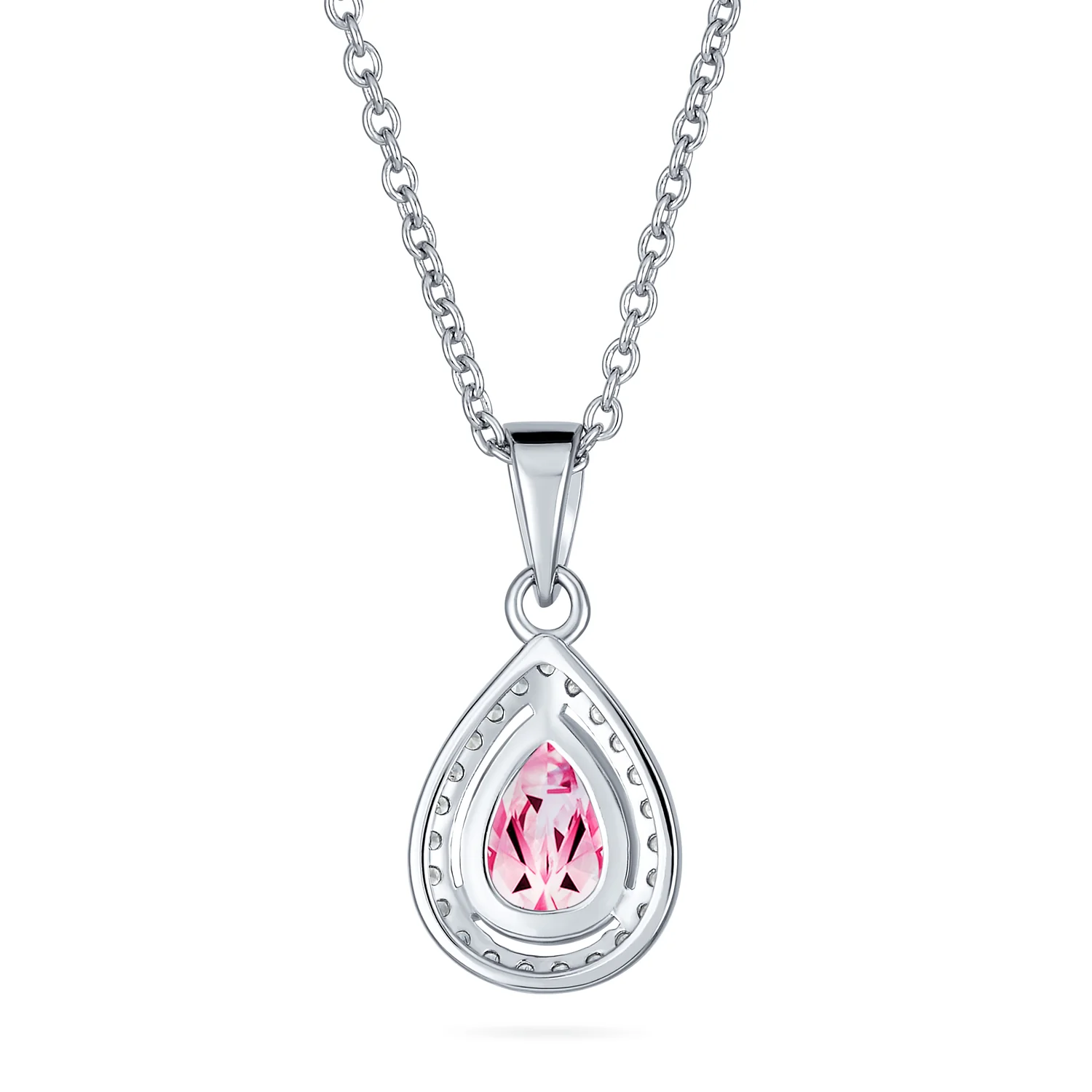 5CT Solitaire Teardrop Halo Sapphire Blue CZ Pendant Necklace Silver Plated - Image 9