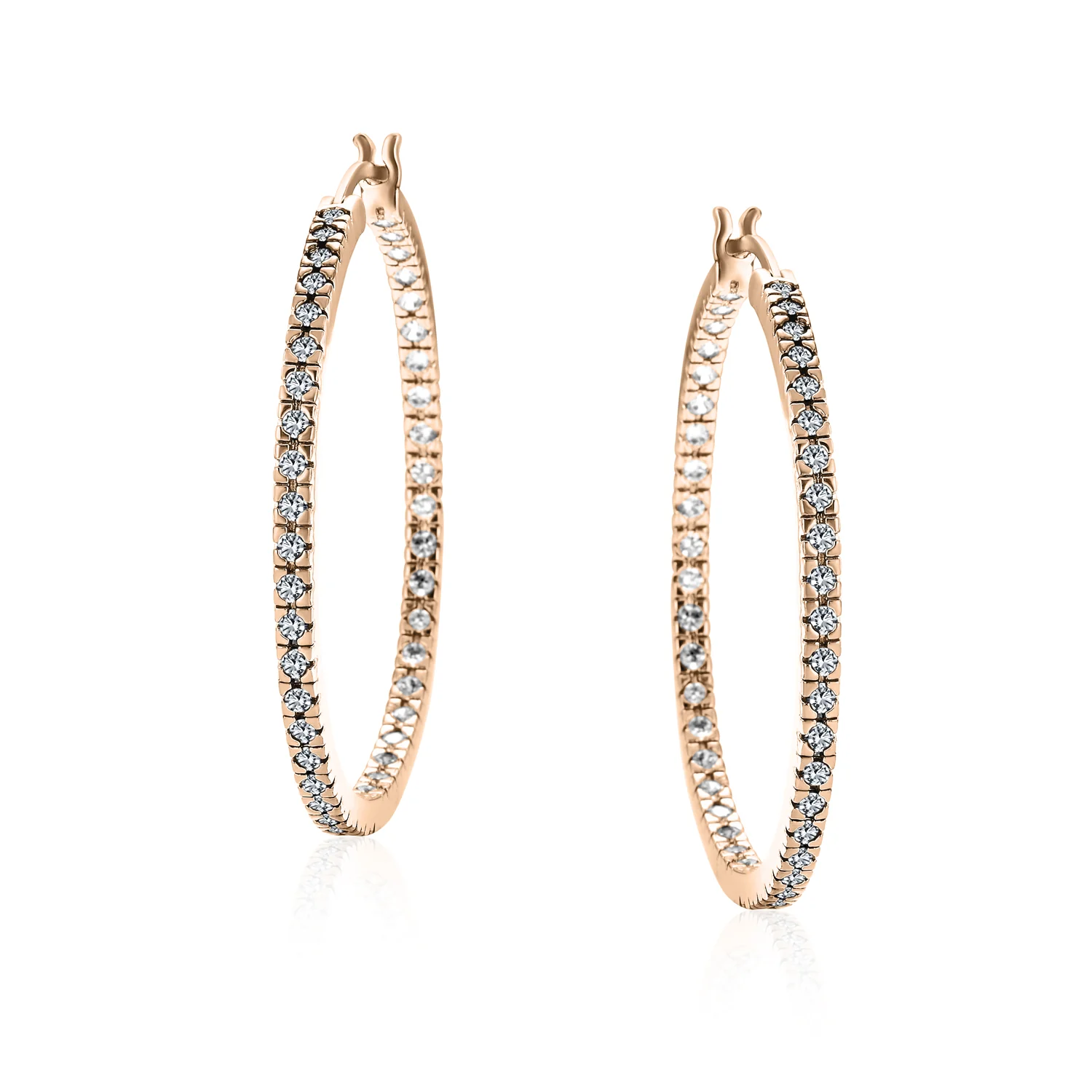 Bridal Pink White Black CZ Hoop Earrings Pave Thin Inside Out 1.75 Inch Silver - Image 4