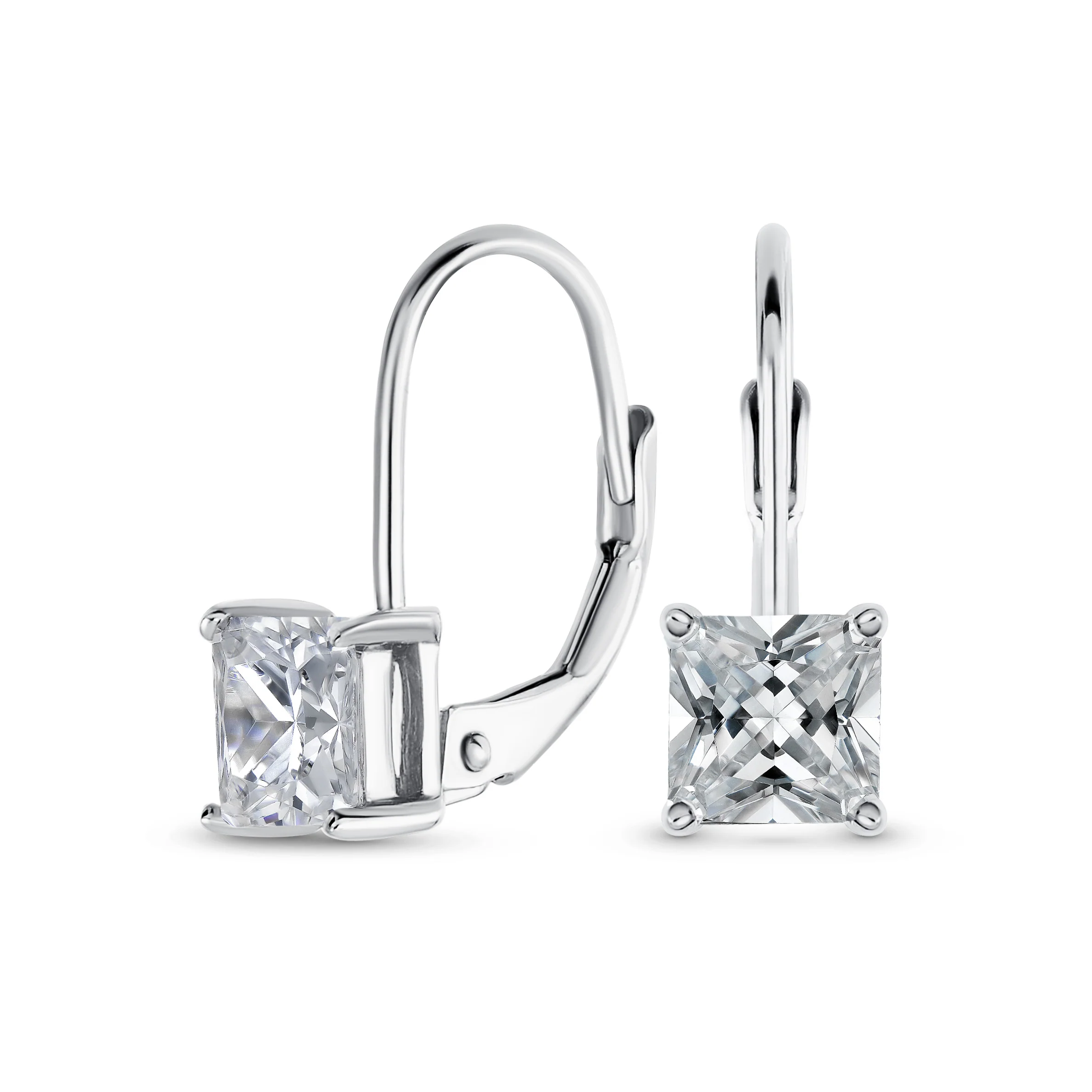 Imitation Amethyst Purple Princess Cut Solitaire AAA CZ Drop Earrings Leverback