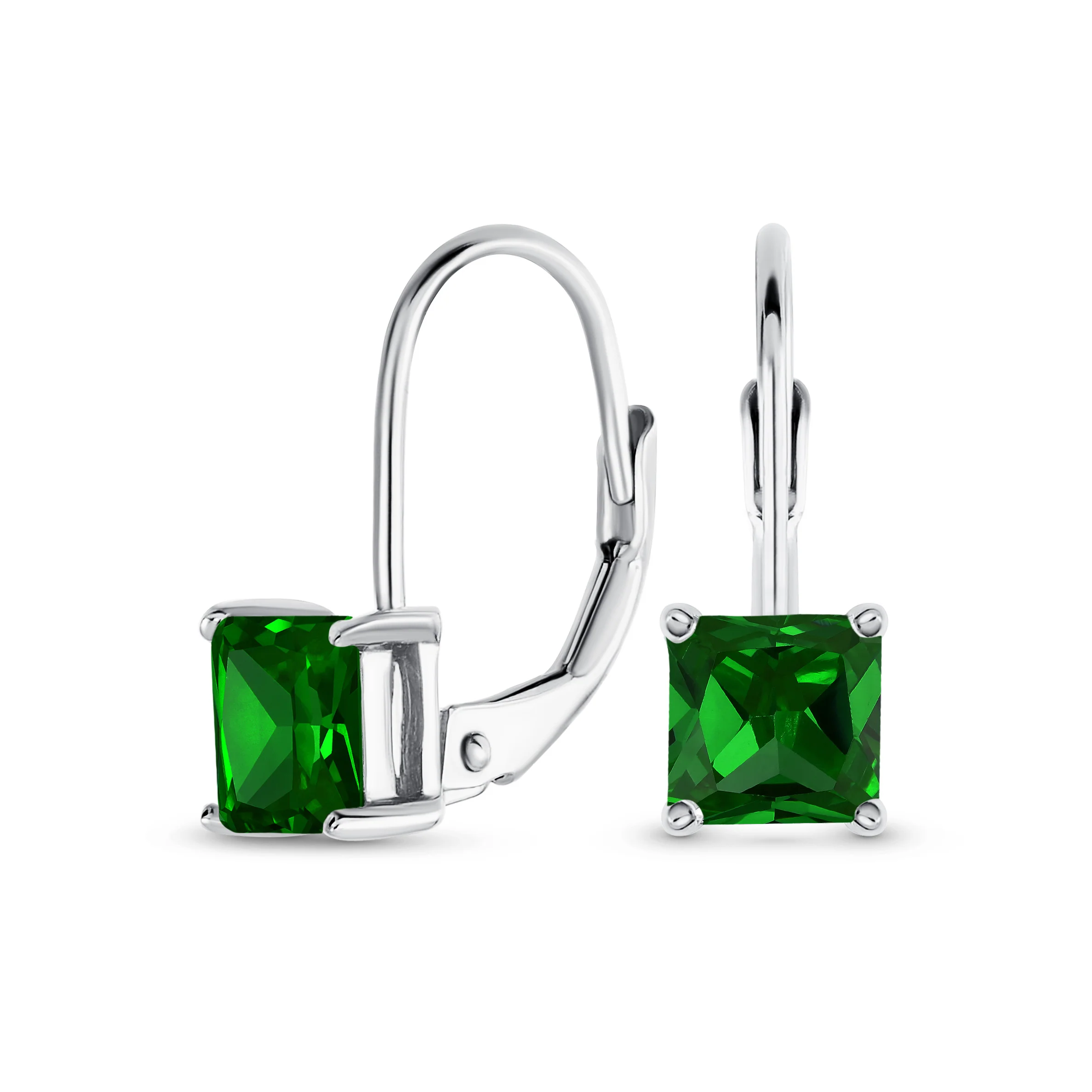 Imitation Amethyst Purple Princess Cut Solitaire AAA CZ Drop Earrings Leverback - Image 2