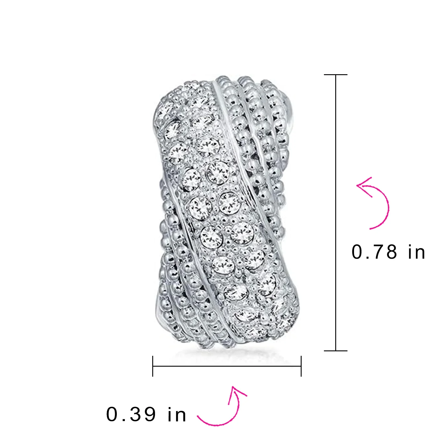 Fashion Criss Cross Twisted Pave Crystal Dome Hoop Clip On Earrings Non Pierced - Image 5