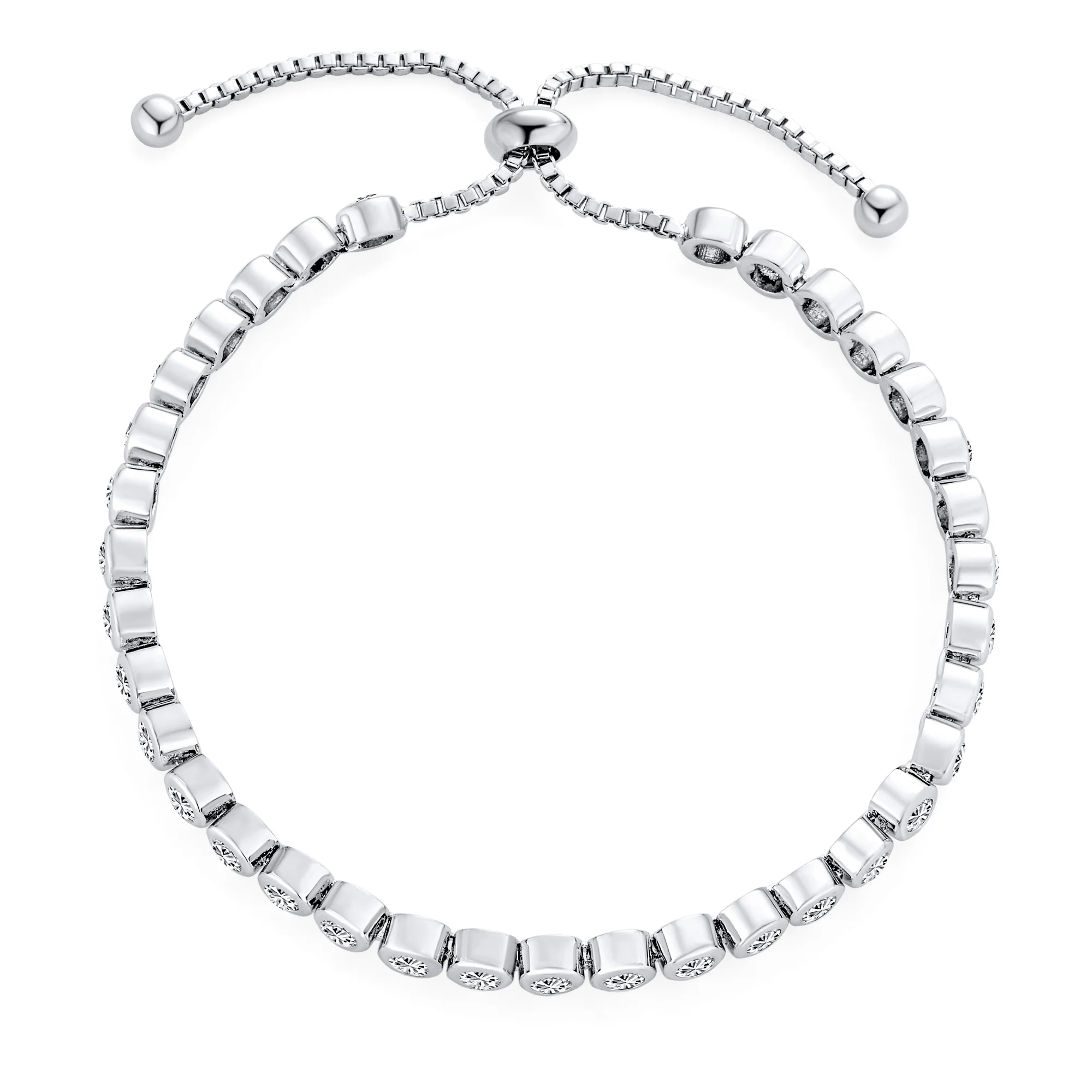 Cubic Zirconia Circlet Bubble CZ Bezel Set Slender Tennis Bolo Bracelet Adjustable Slide 6-8" - Image 2