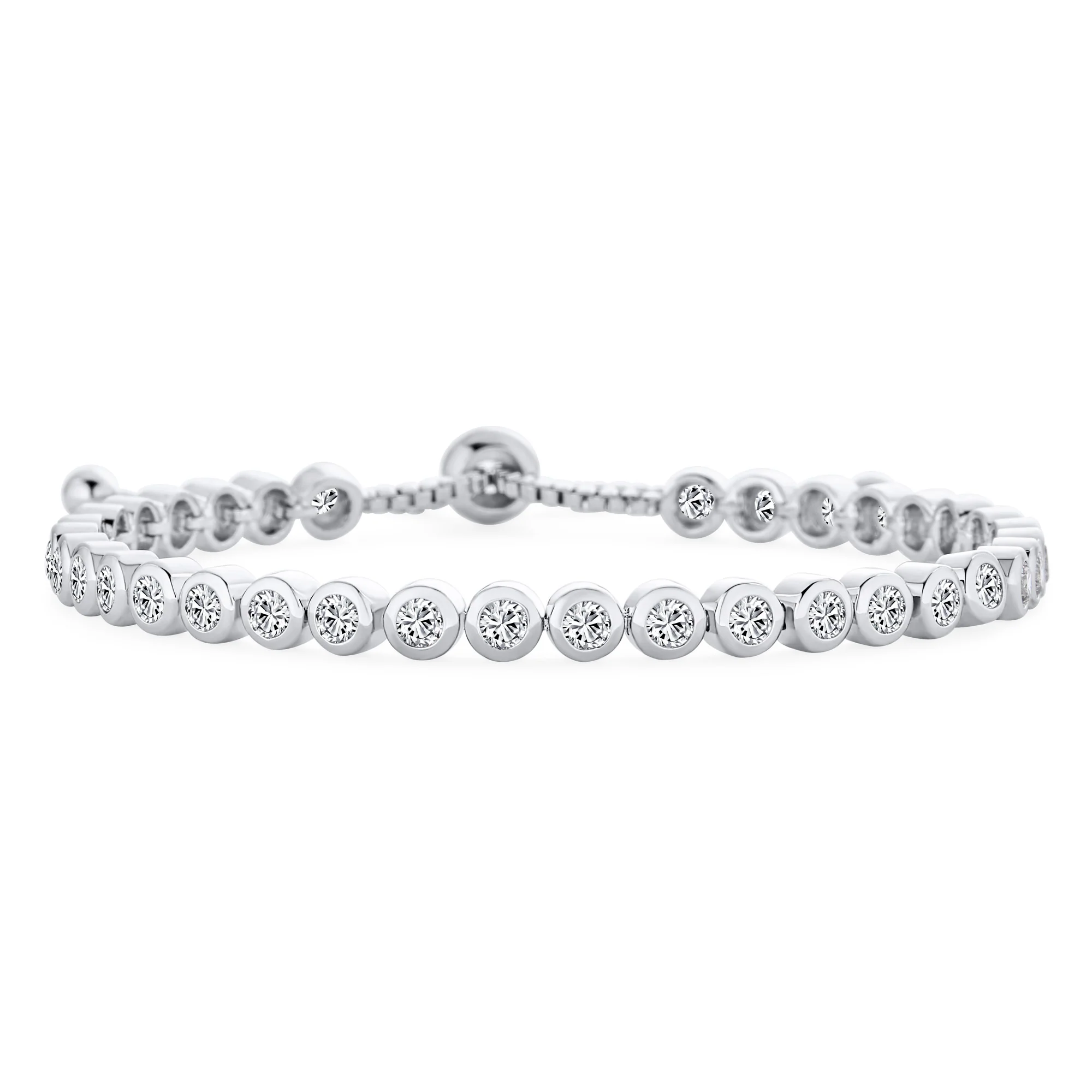 Bridal Prom Round CZ Tennis Bolo Bracelet & Solitaire Stud Earrings Jewelry Set - Image 3