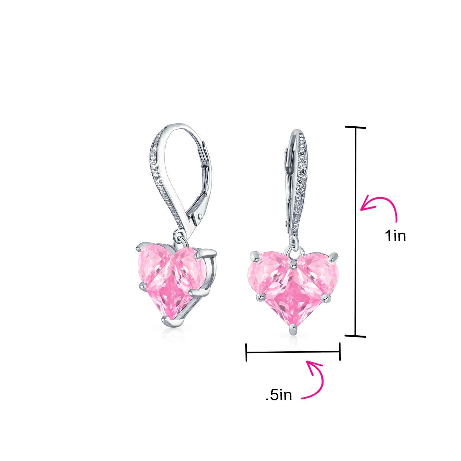 Bridal Romantic Red Pink CZ Heart Dangle Chandelier Earrings Sterling Silver - Image 11