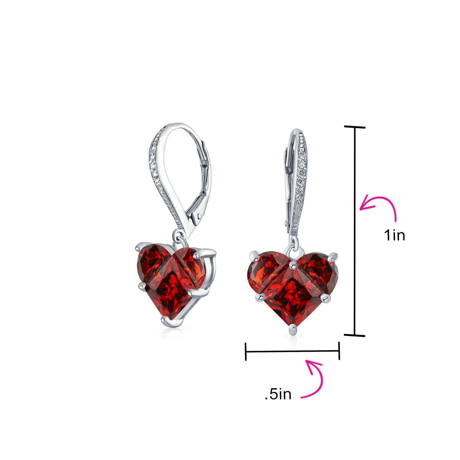 Bridal Romantic Red Pink CZ Heart Dangle Chandelier Earrings Sterling Silver - Image 12