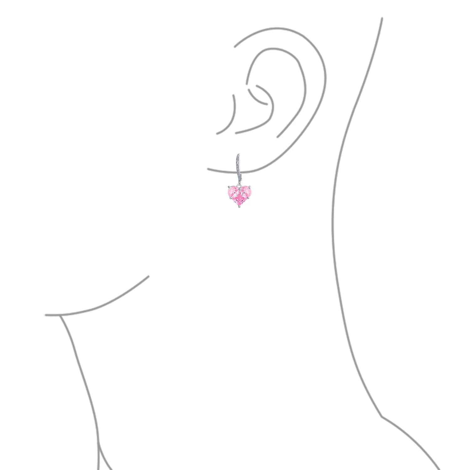 Bridal Romantic Red Pink CZ Heart Dangle Chandelier Earrings Sterling Silver - Image 13