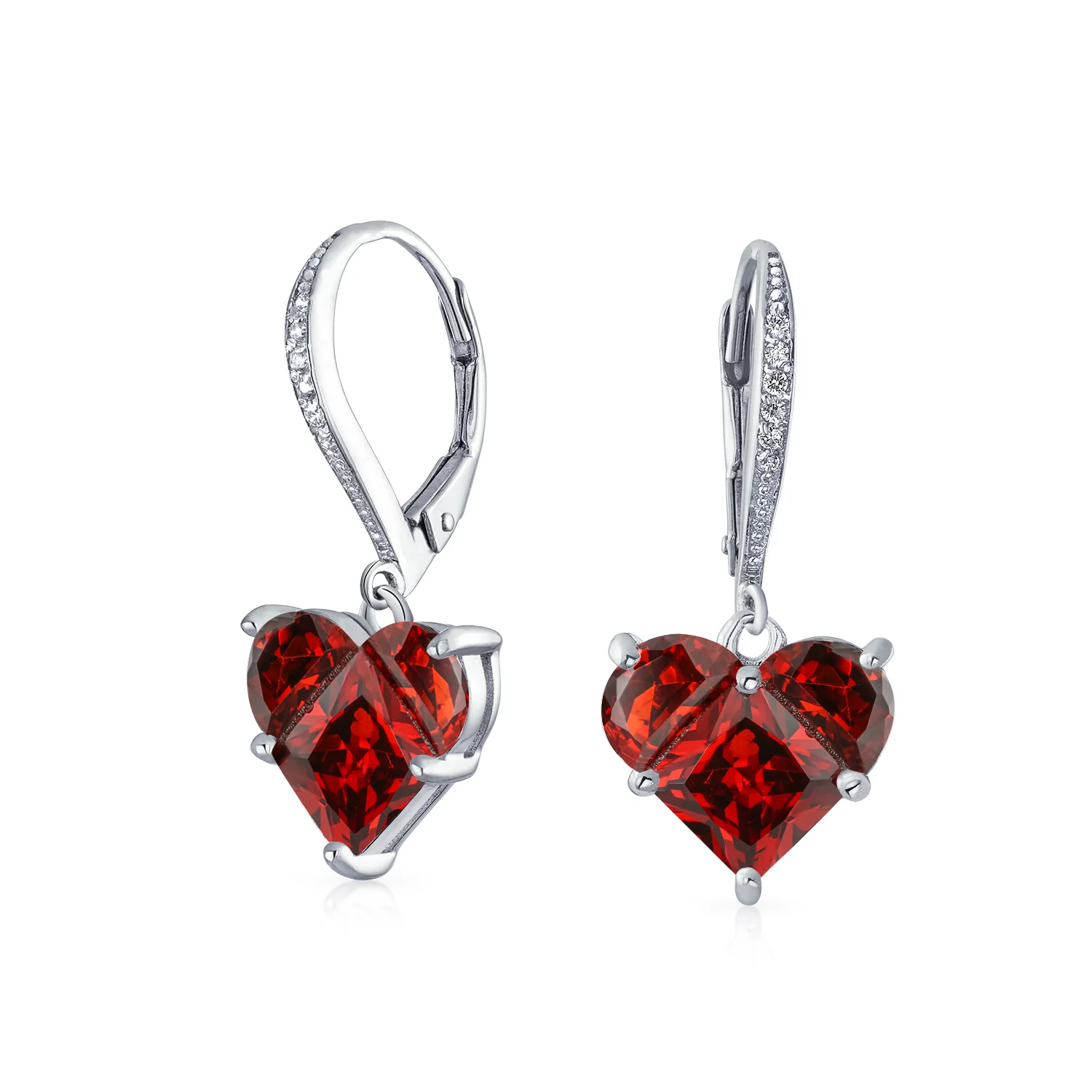 Bridal Romantic Red Pink CZ Heart Dangle Chandelier Earrings Sterling Silver - Image 3