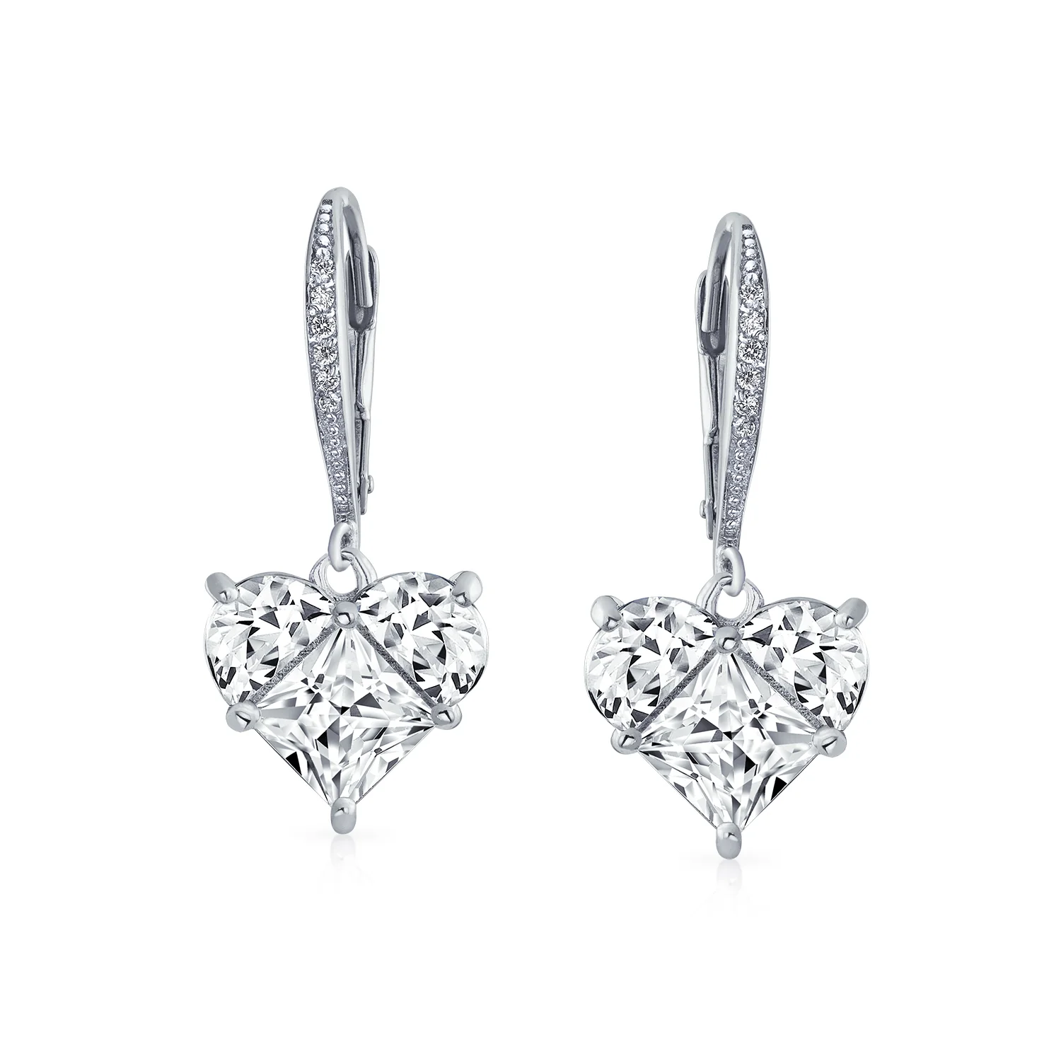 Bridal Romantic Red Pink CZ Heart Dangle Chandelier Earrings Sterling Silver - Image 4