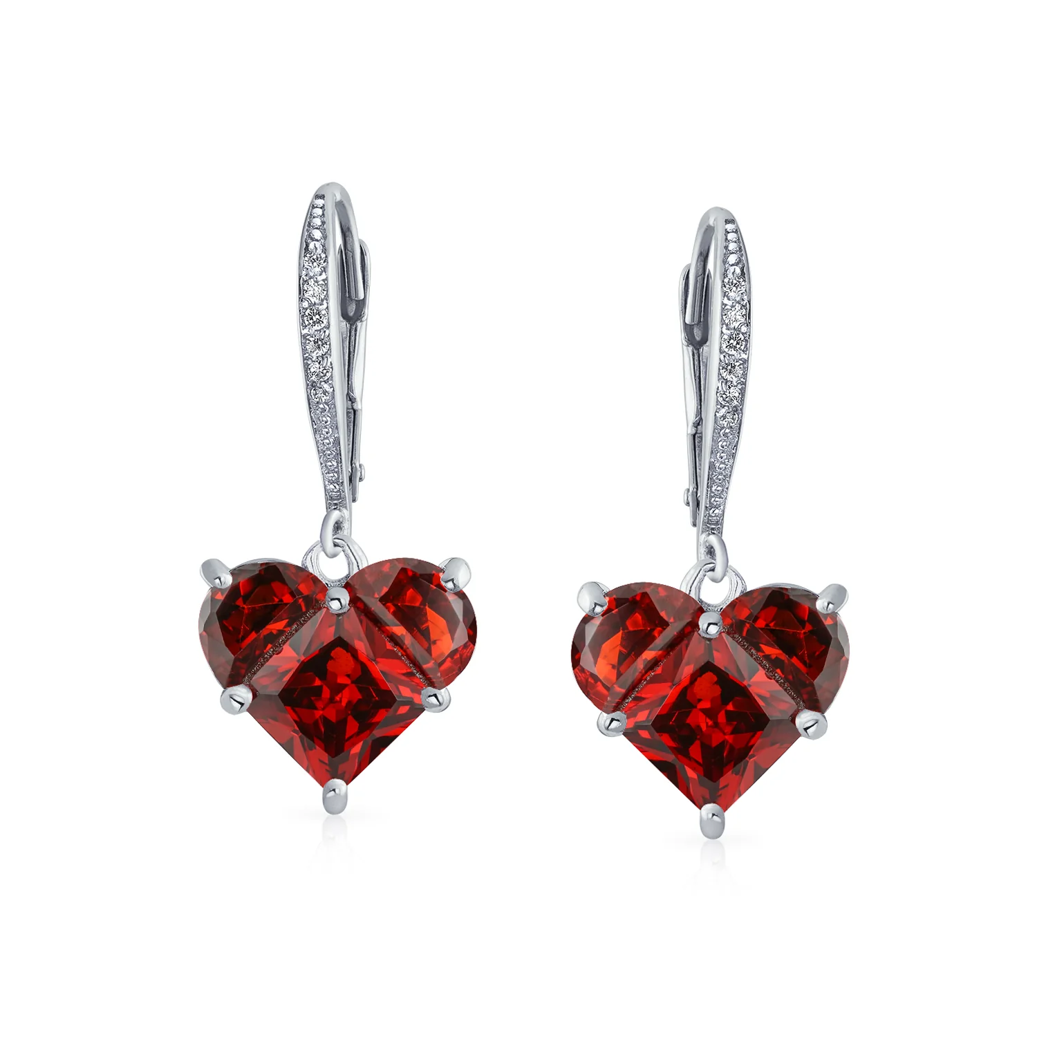 Bridal Romantic Red Pink CZ Heart Dangle Chandelier Earrings Sterling Silver - Image 6