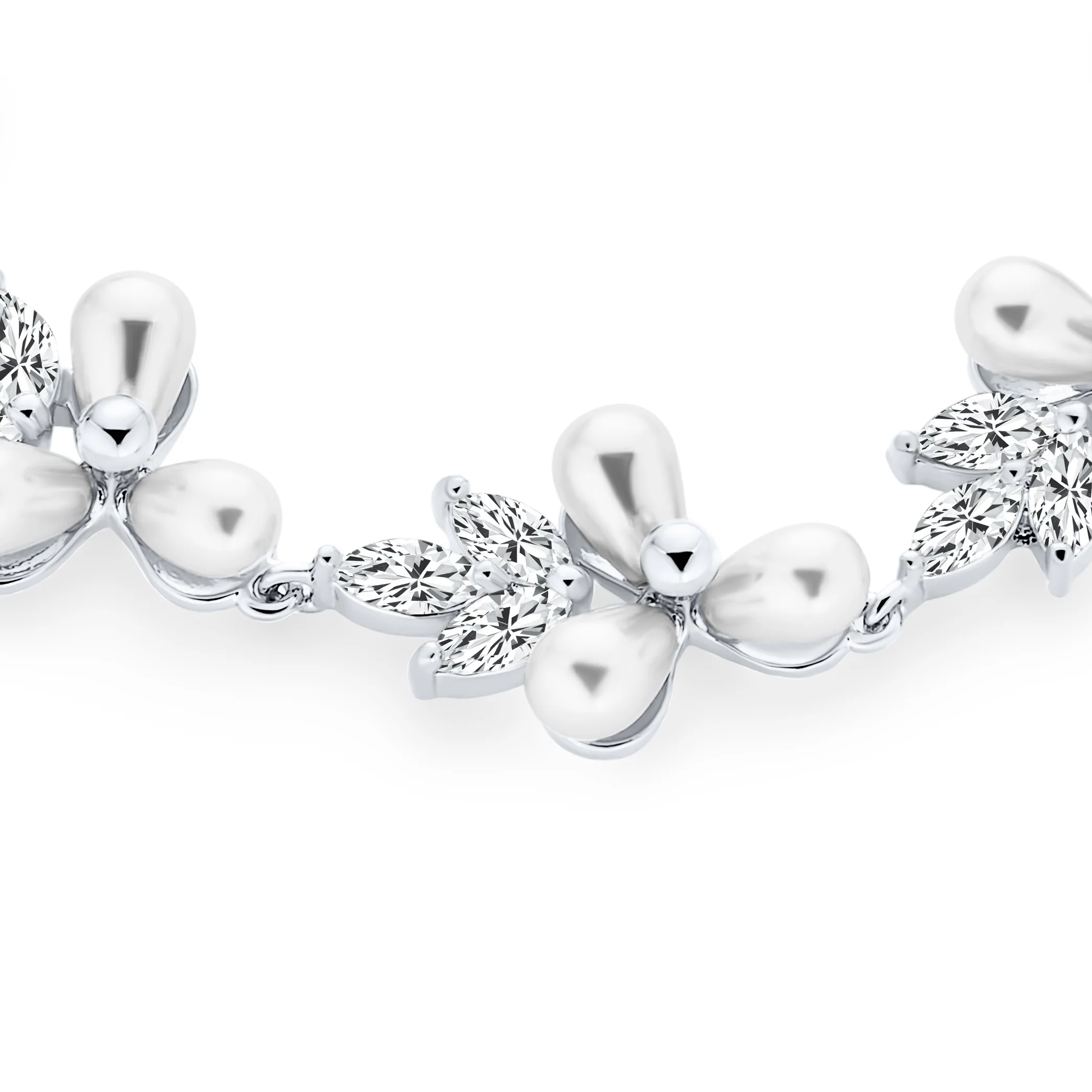 Multi Flowers Leaf Motif White Cultured Freshwater Pearl Strand Bracelet 7 Inch - Image 3