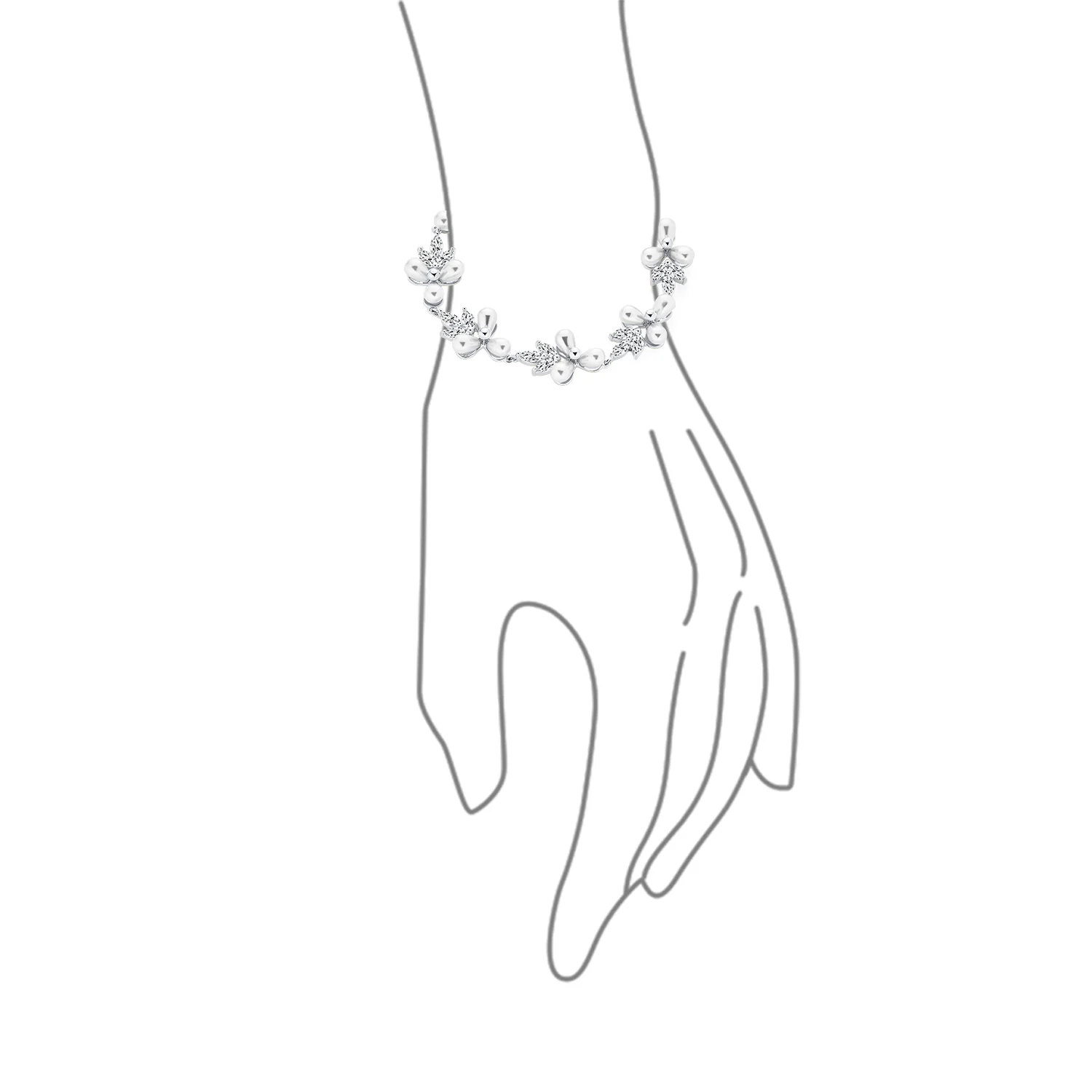 Multi Flowers Leaf Motif White Cultured Freshwater Pearl Strand Bracelet 7 Inch - Image 7