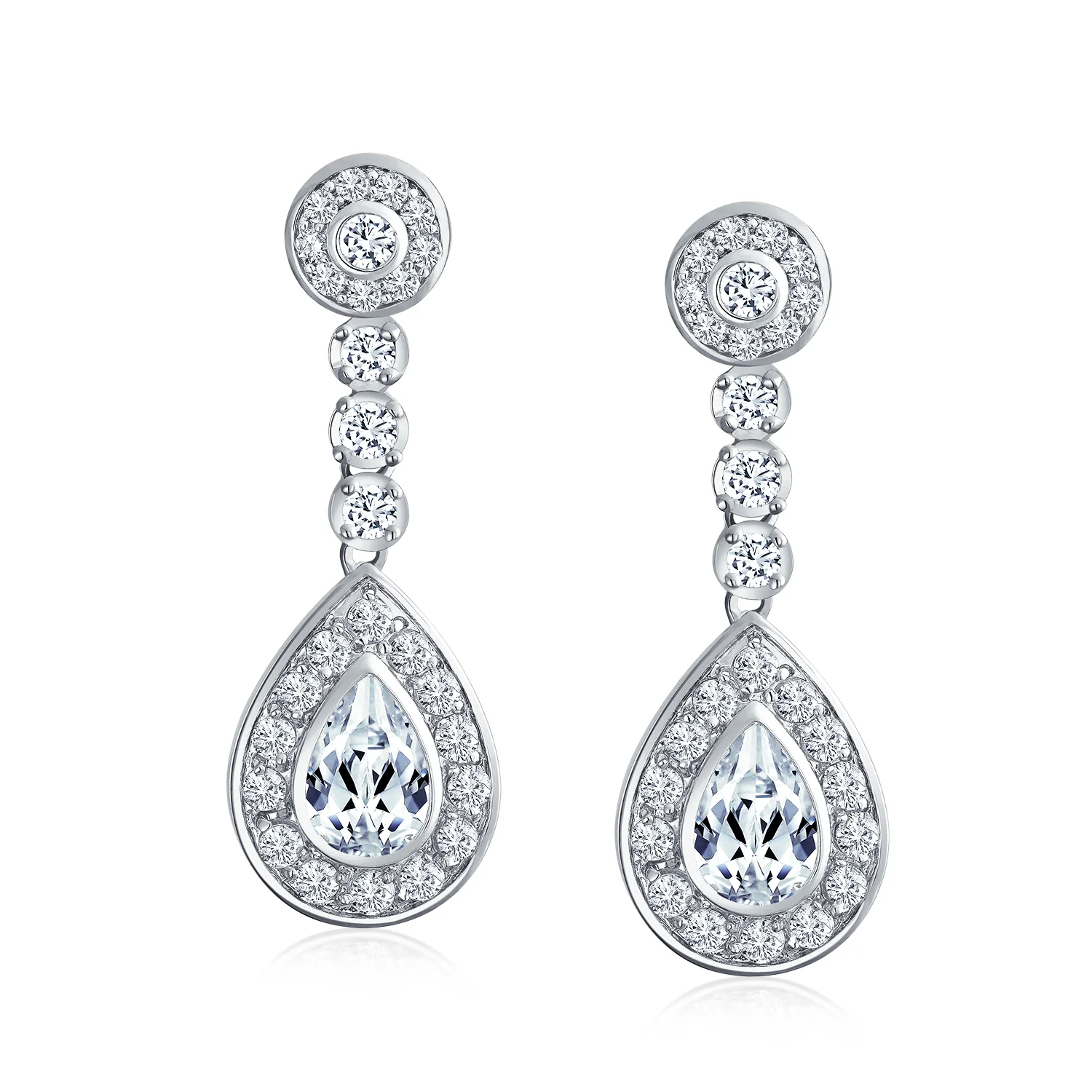 Art Deco Style Cubic Zirconia CZ Statement Teardrop Chandelier Clip On Dangle Earrings - Image 4
