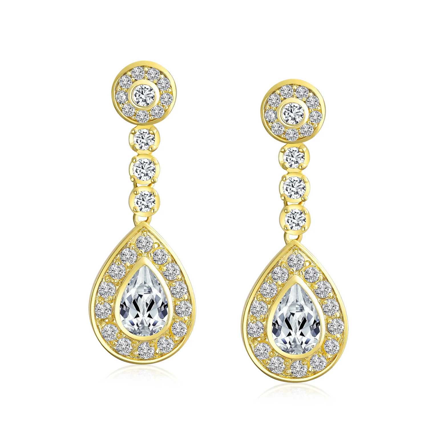 Art Deco Style Cubic Zirconia CZ Statement Teardrop Chandelier Clip On Dangle Earrings - Image 5