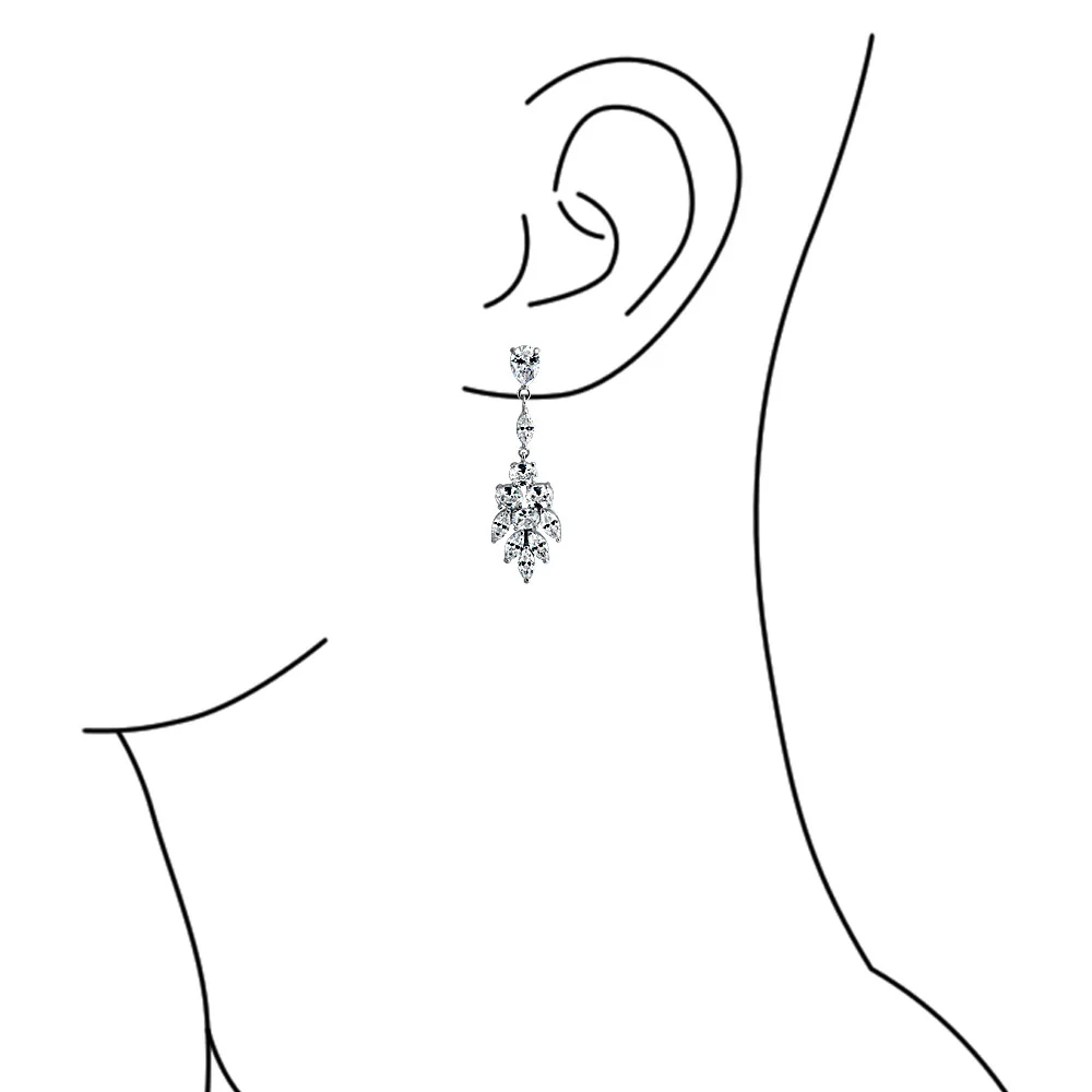 Bridal Statement Marquise Cluster Cubic Zirconia CZ Leaf Teardrop Chandelier Dangle Earrings - Image 4
