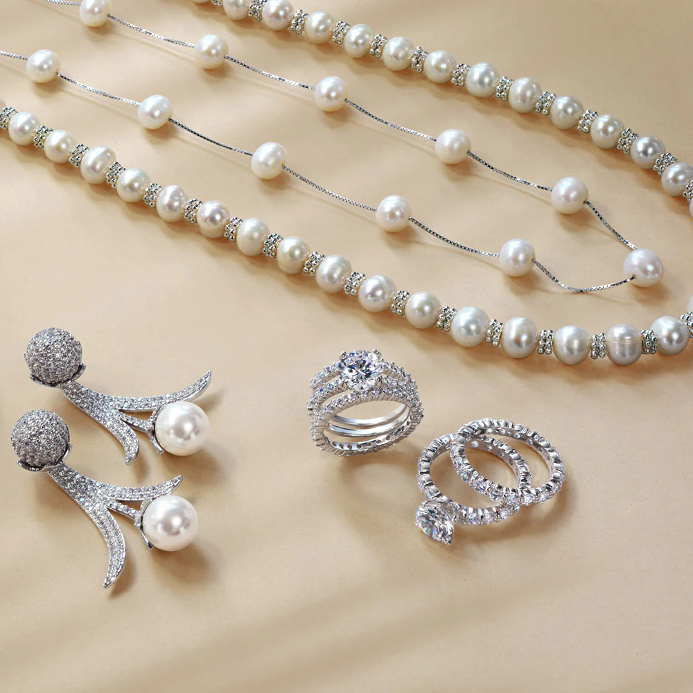 Bridal Tin Cup Freshwater Cultured Pearl Chain Station Necklace Sterling Silver - Image 21