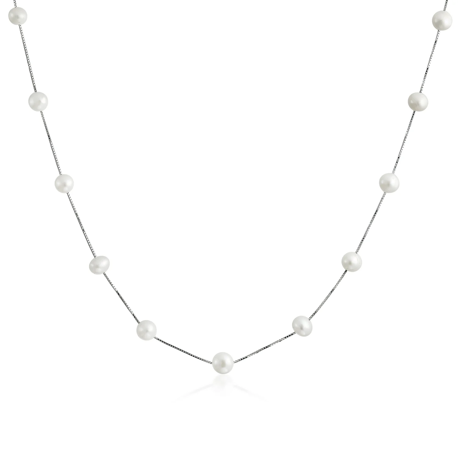 Bridal Tin Cup Freshwater Cultured Pearl Chain Station Necklace Sterling Silver - Image 6