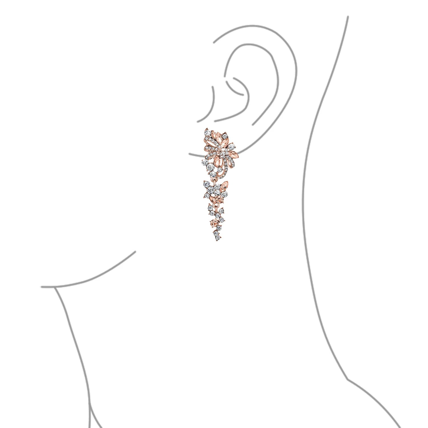 Bridal Wedding Dangle Earrings Crystal Flower Bow Chandelier Pink or Silver - Image 5