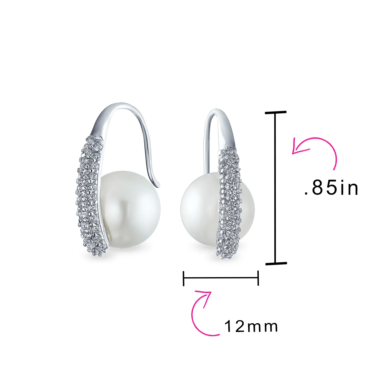 Bridal White Pearl Dangle Chandelier Earrings with CZ Pave and Silver Plating - Image 4