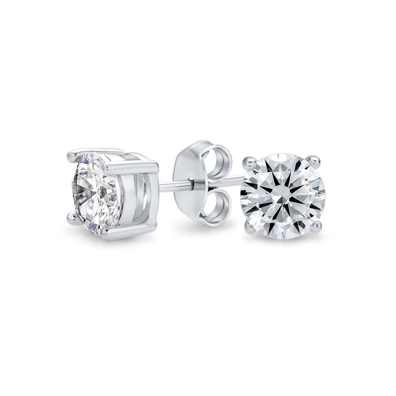 Brilliant Cut CZ Stud Earrings for Men in Sterling Silver, Sizes 5-10 MM - Image 2