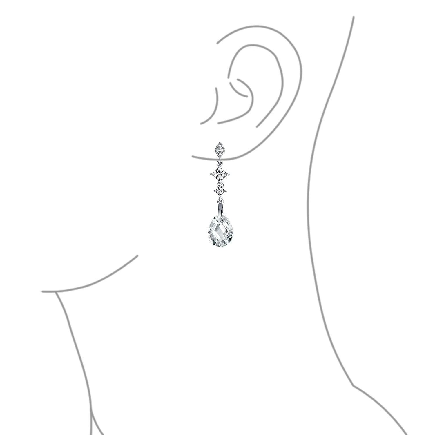 Briolette Teardrop CZ Dangle Chandelier Earrings Sterling Silver Gemstone - Image 10
