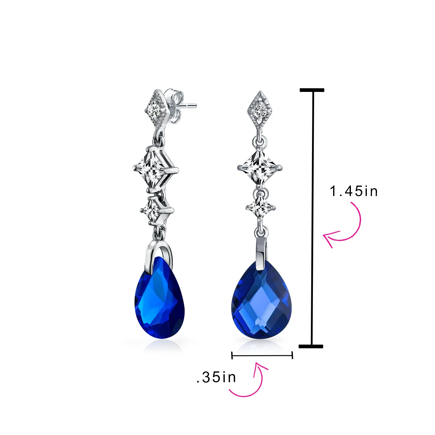 Briolette Teardrop CZ Dangle Chandelier Earrings Sterling Silver Gemstone - Image 15