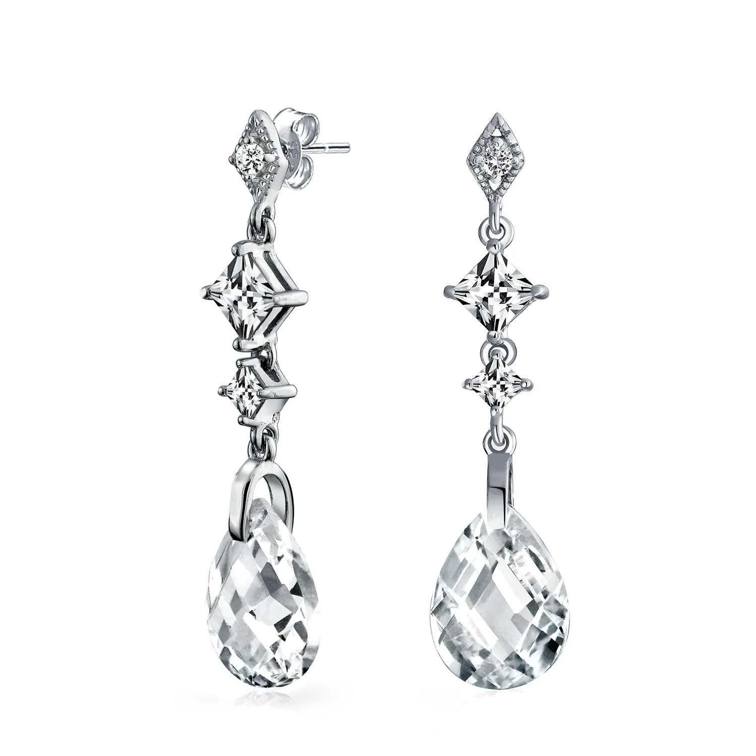 Briolette Teardrop CZ Dangle Chandelier Earrings Sterling Silver Gemstone - Image 2