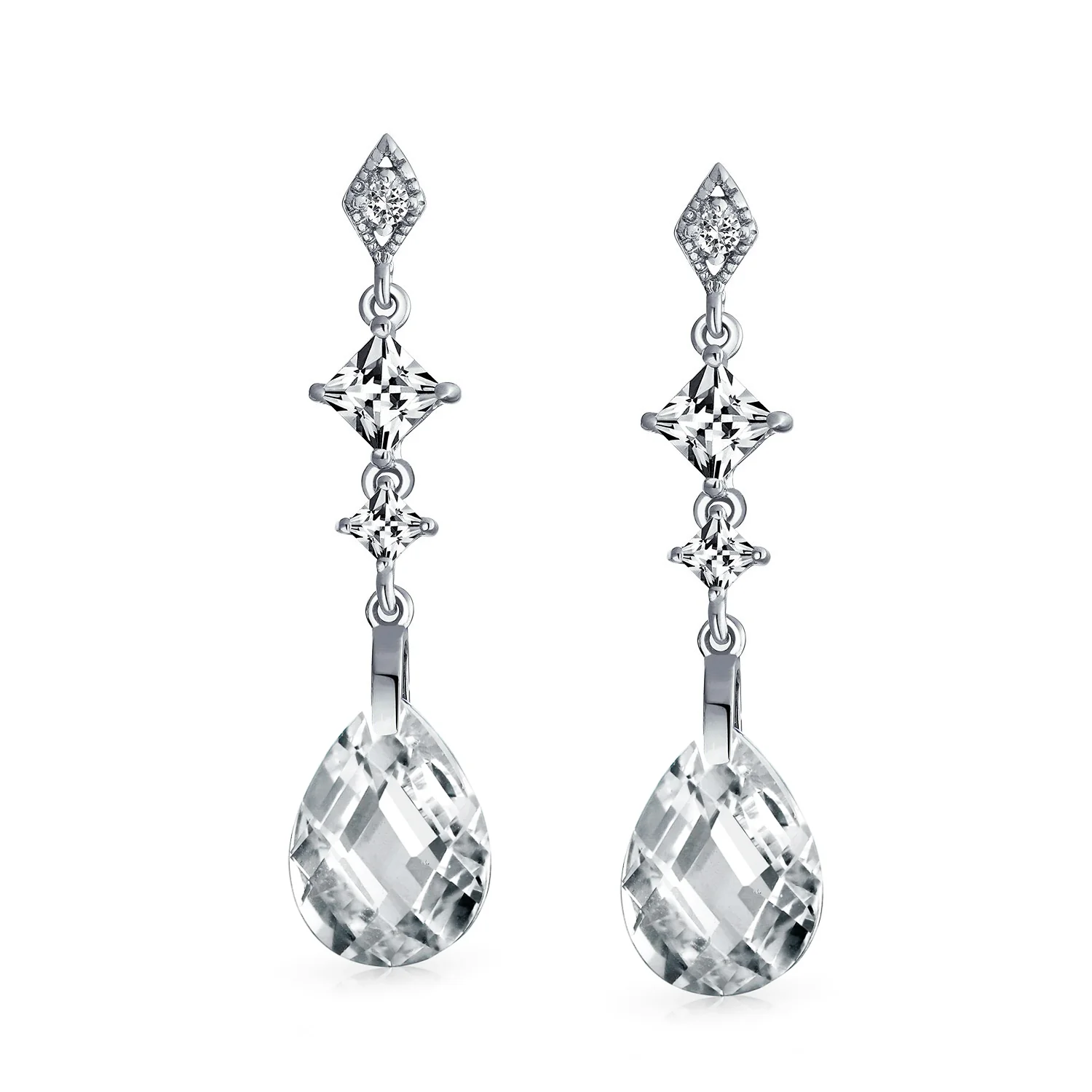 Briolette Teardrop CZ Dangle Chandelier Earrings Sterling Silver Gemstone - Image 6