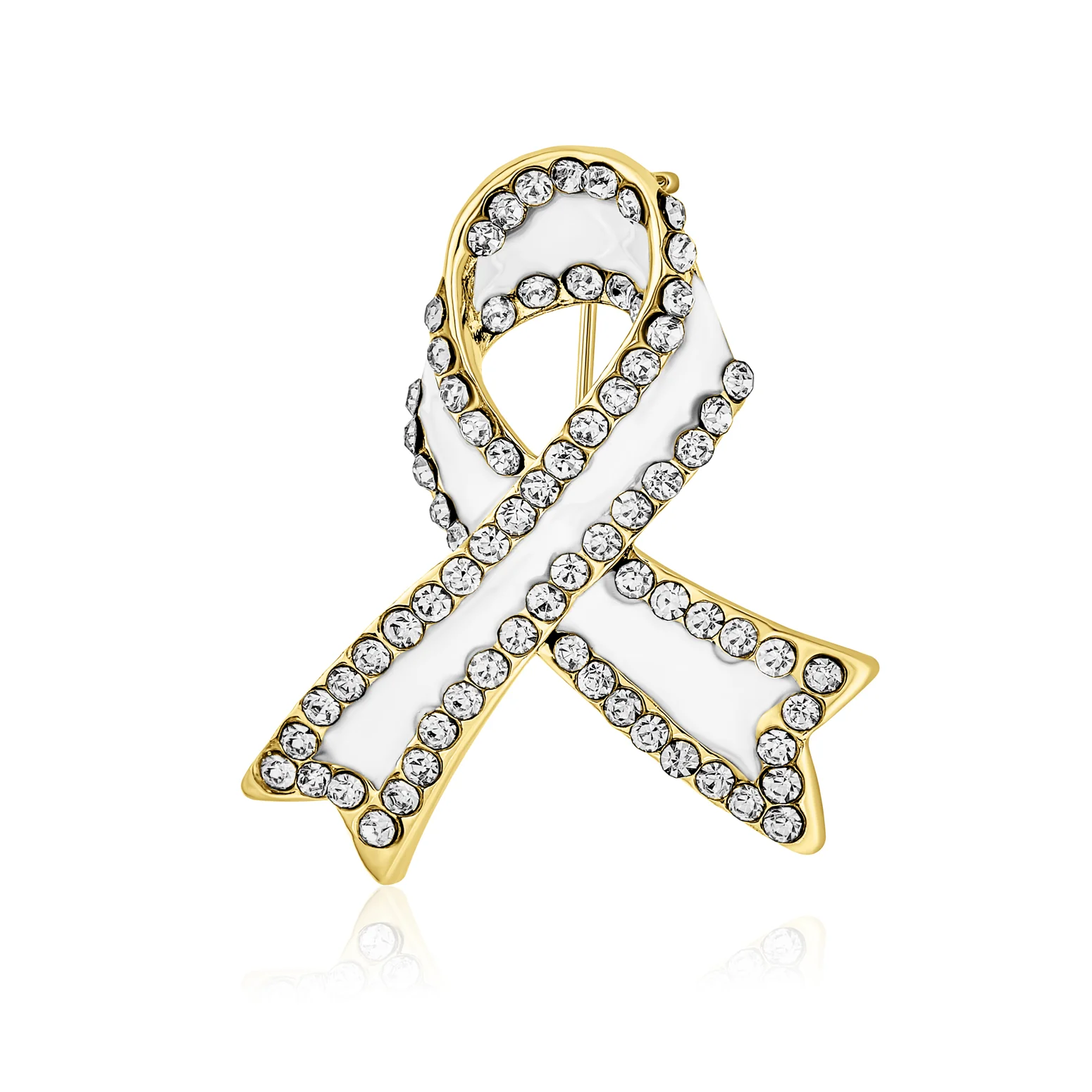 Open Heart Enamel Crystal Brooche Pin for Awareness Ribbons Silver Gold Plated - Image 2