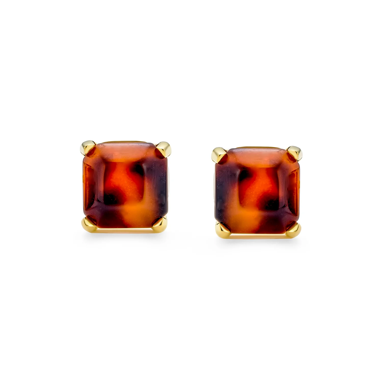 Brown Cushion Square Acrylic Tortoise Shell Stud Earrings 8MM Gold Plated Steel - Image 2