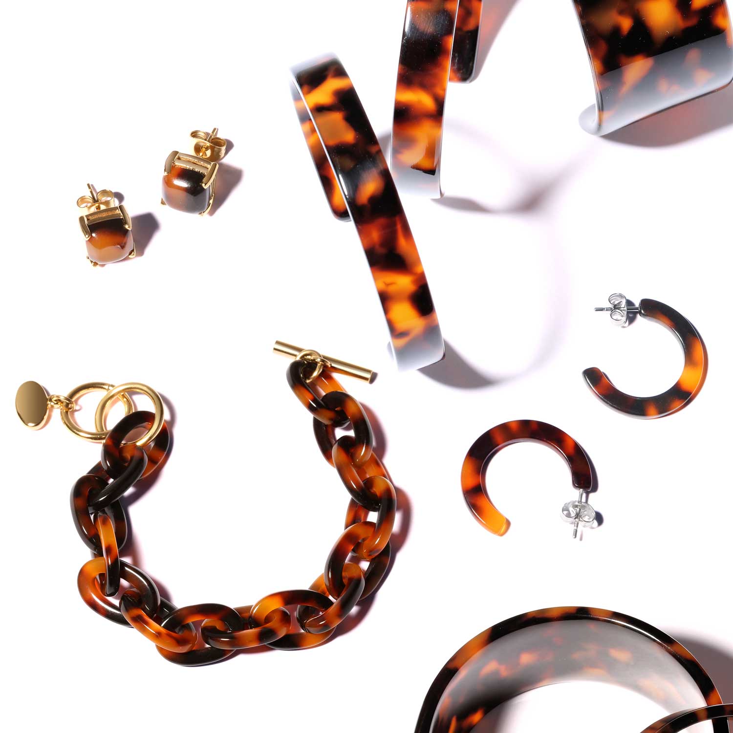 Brown Cushion Square Acrylic Tortoise Shell Stud Earrings 8MM Gold Plated Steel - Image 4