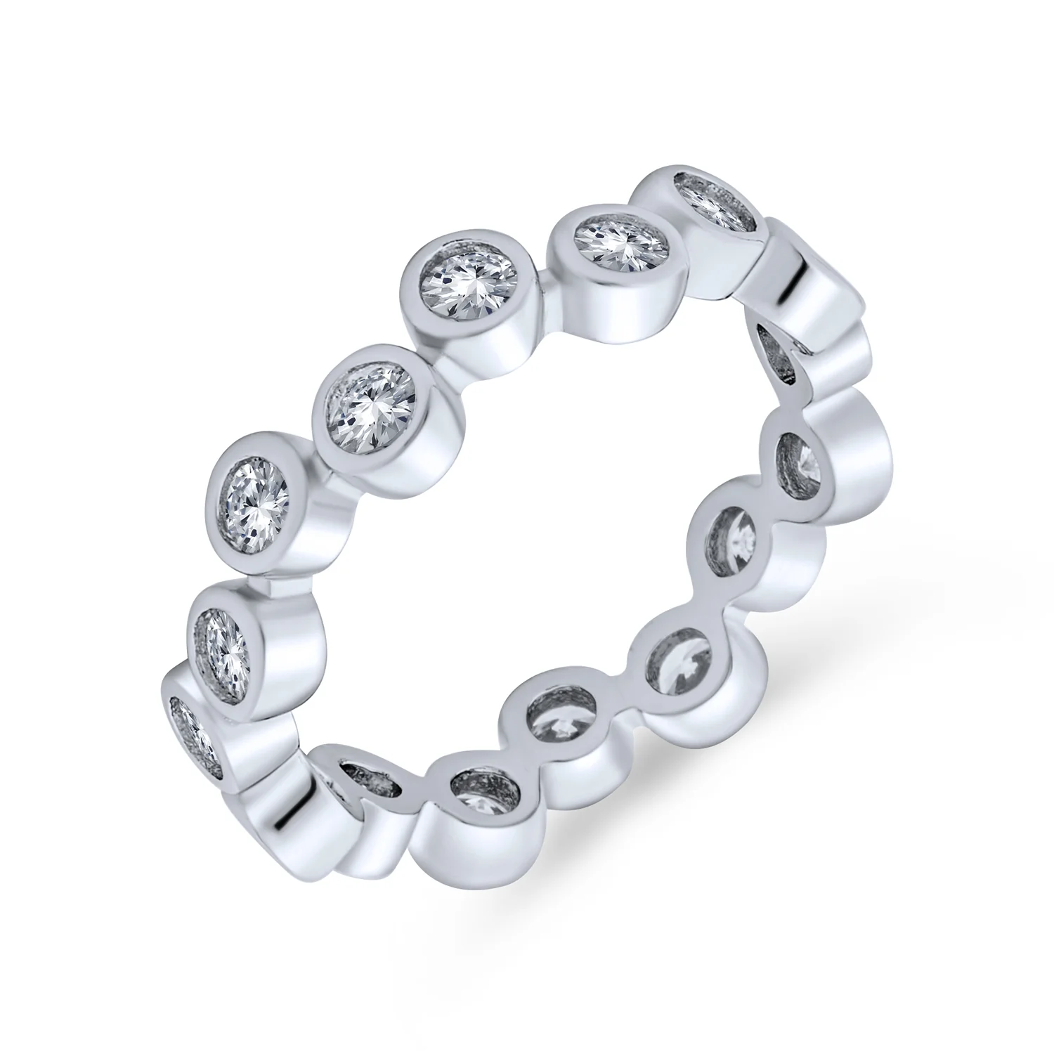 Bubble Circle Geometric Zig Zag Bezel Band CZ Eternity Ring