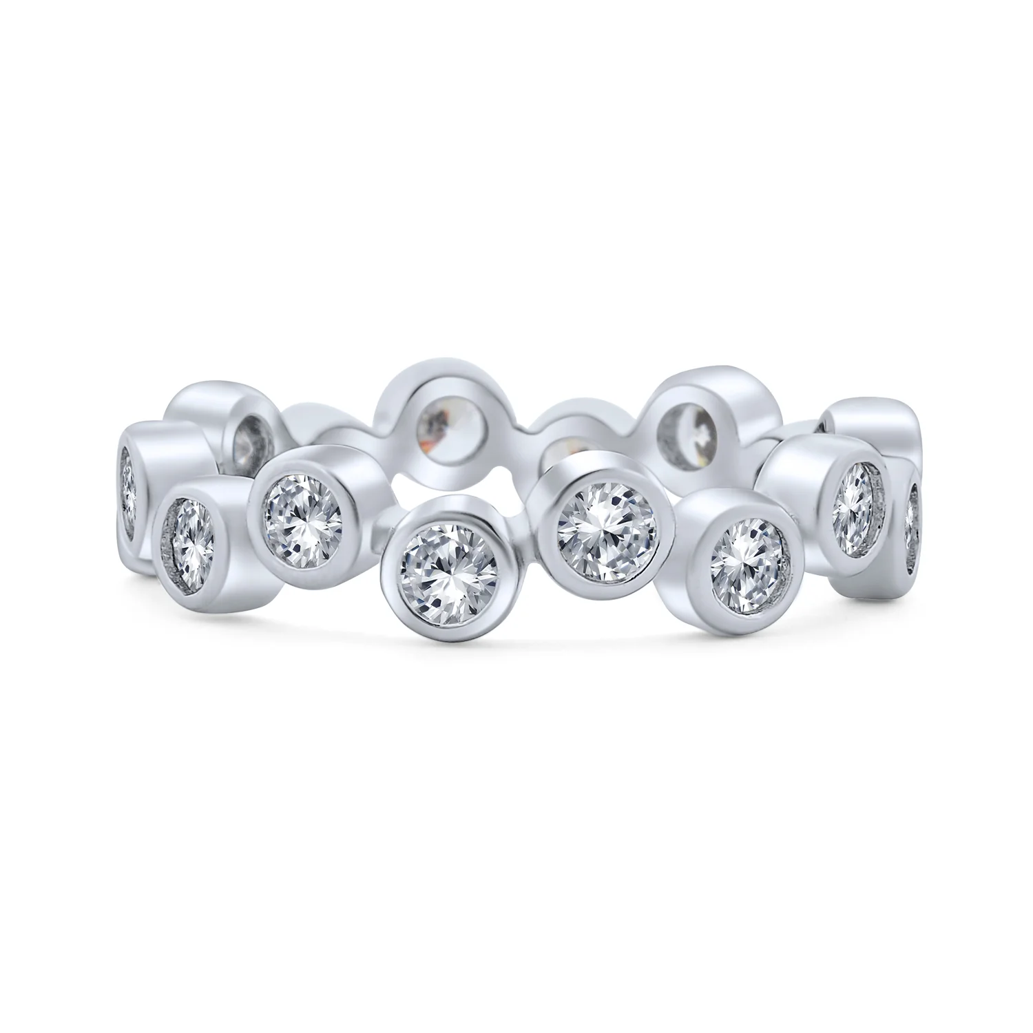Bubble Circle Geometric Zig Zag Bezel Band CZ Eternity Ring - Image 2