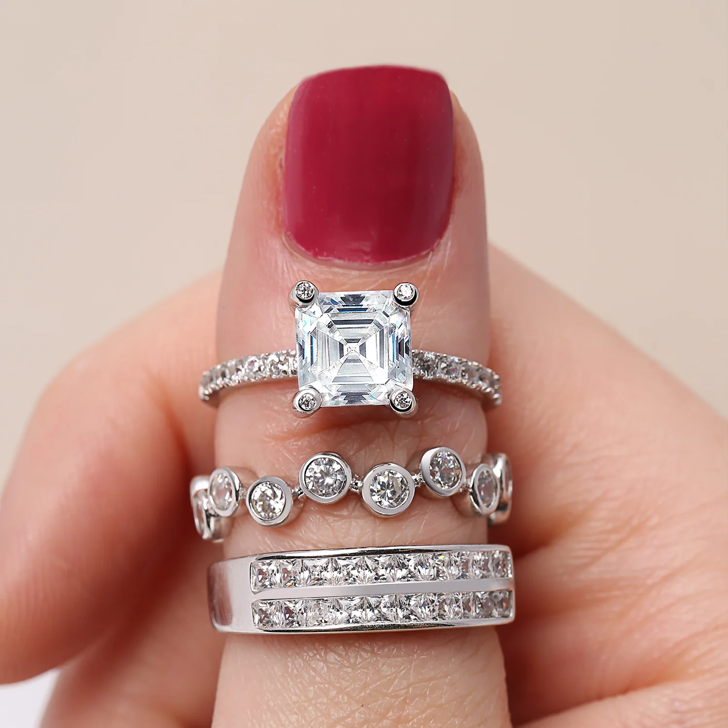 Bubble Circle Geometric Zig Zag Bezel Band CZ Eternity Ring - Image 3