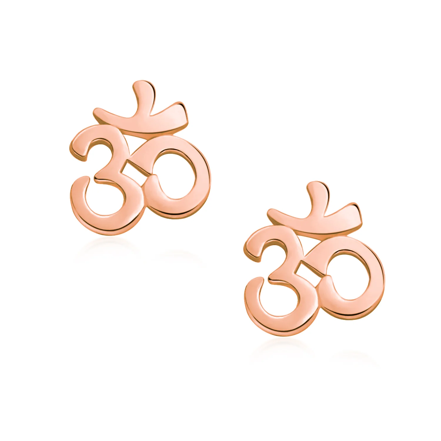 Buddhist Zen Ohm Symbol Stud Earrings in Rose Gold Sterling Silver - Image 4