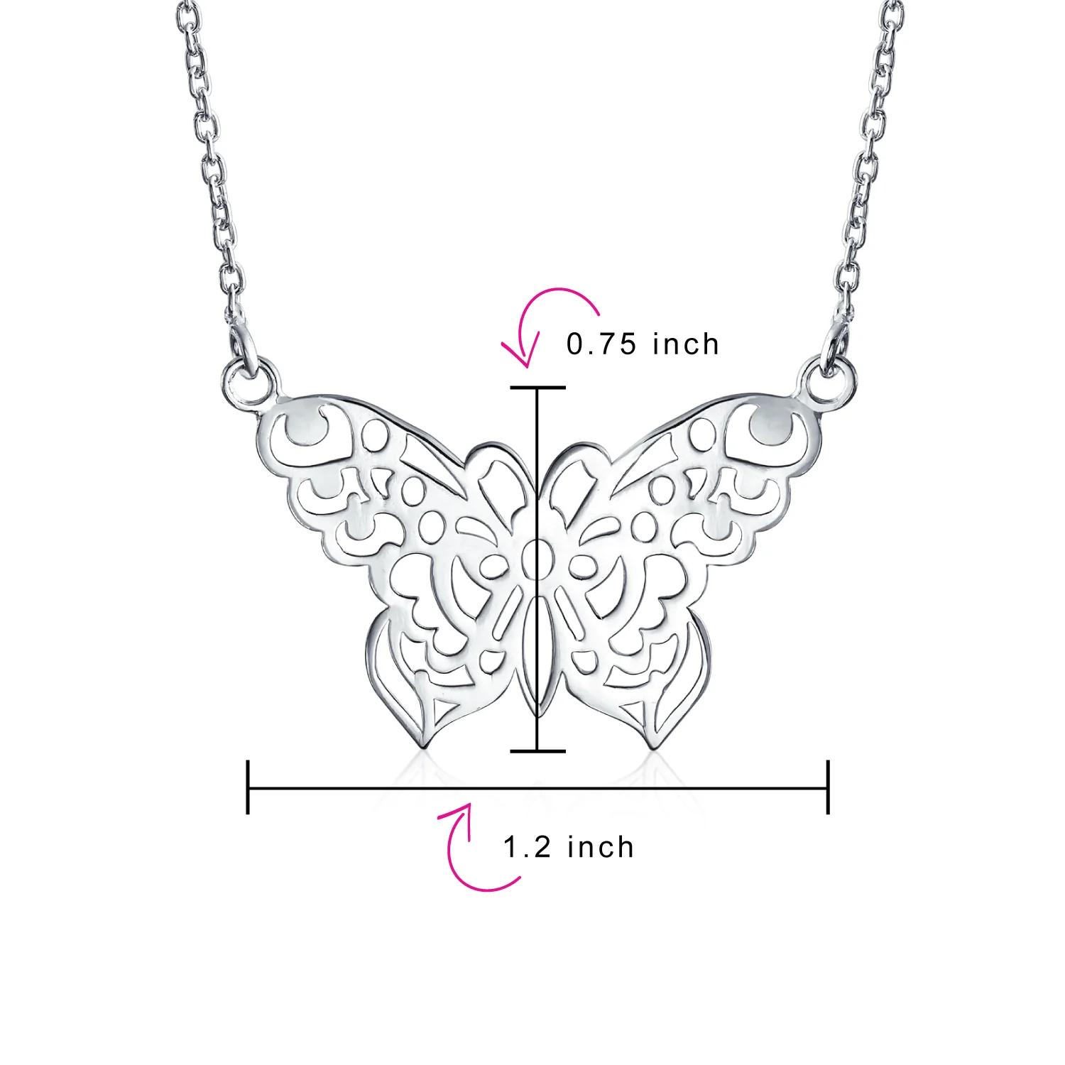 Large Butterfly Filigree Statement Pendant Necklace Sterling Silver 16 Inches - Image 3