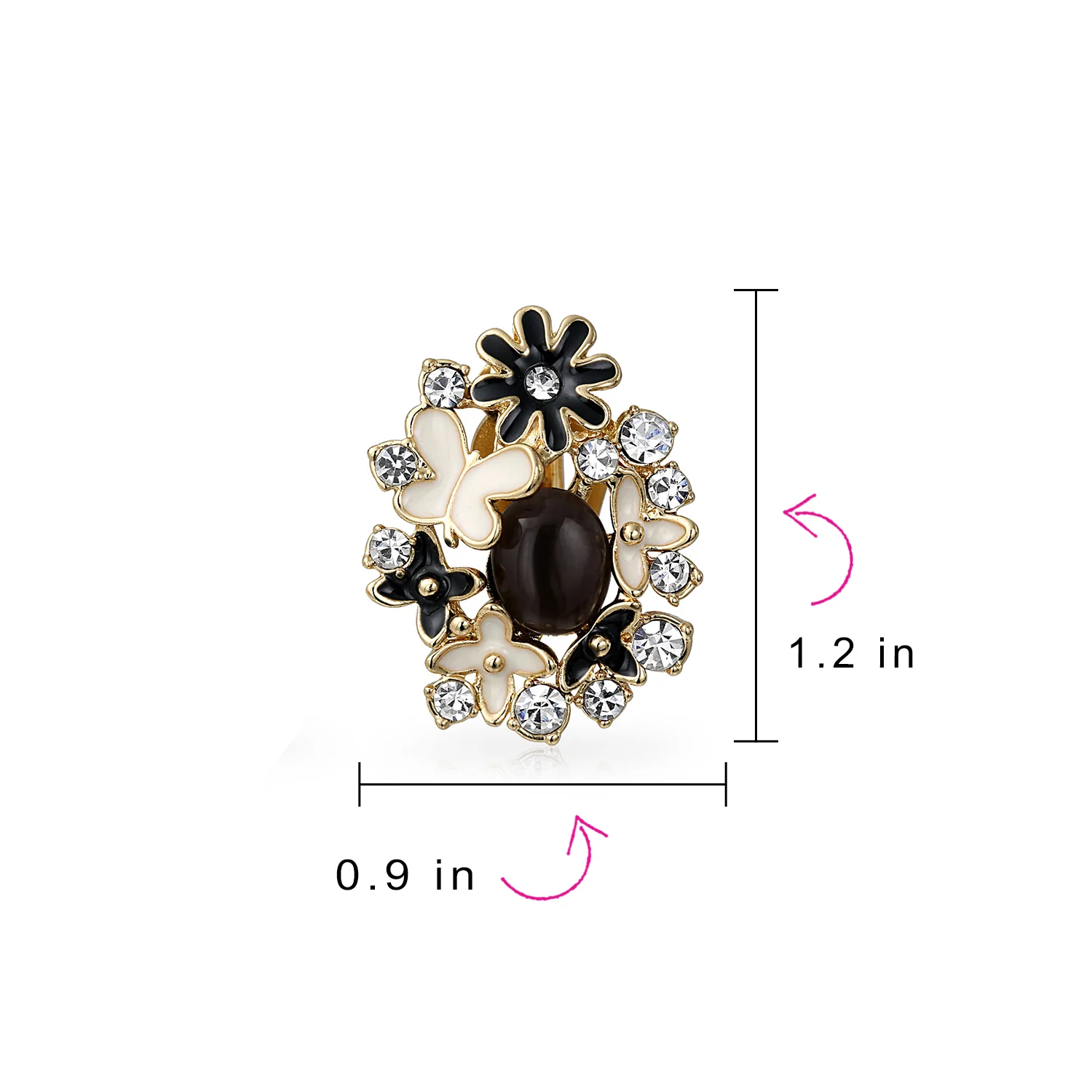 Garden Button Style Black White Butterflies Flower Clip-On Earrings Non-Pierced Ears - Image 4
