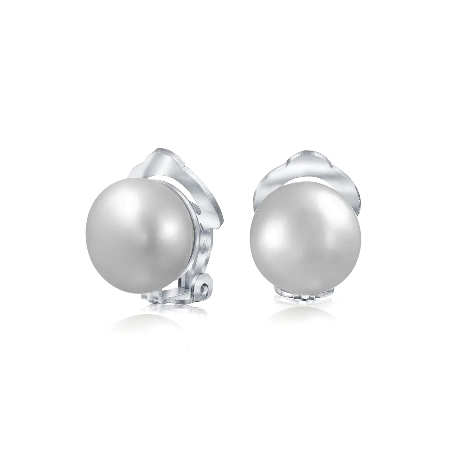 Button Style Freshwater Pearl Clip-On Earrings Sterling Silver Non-Pierced Ears - Image 4