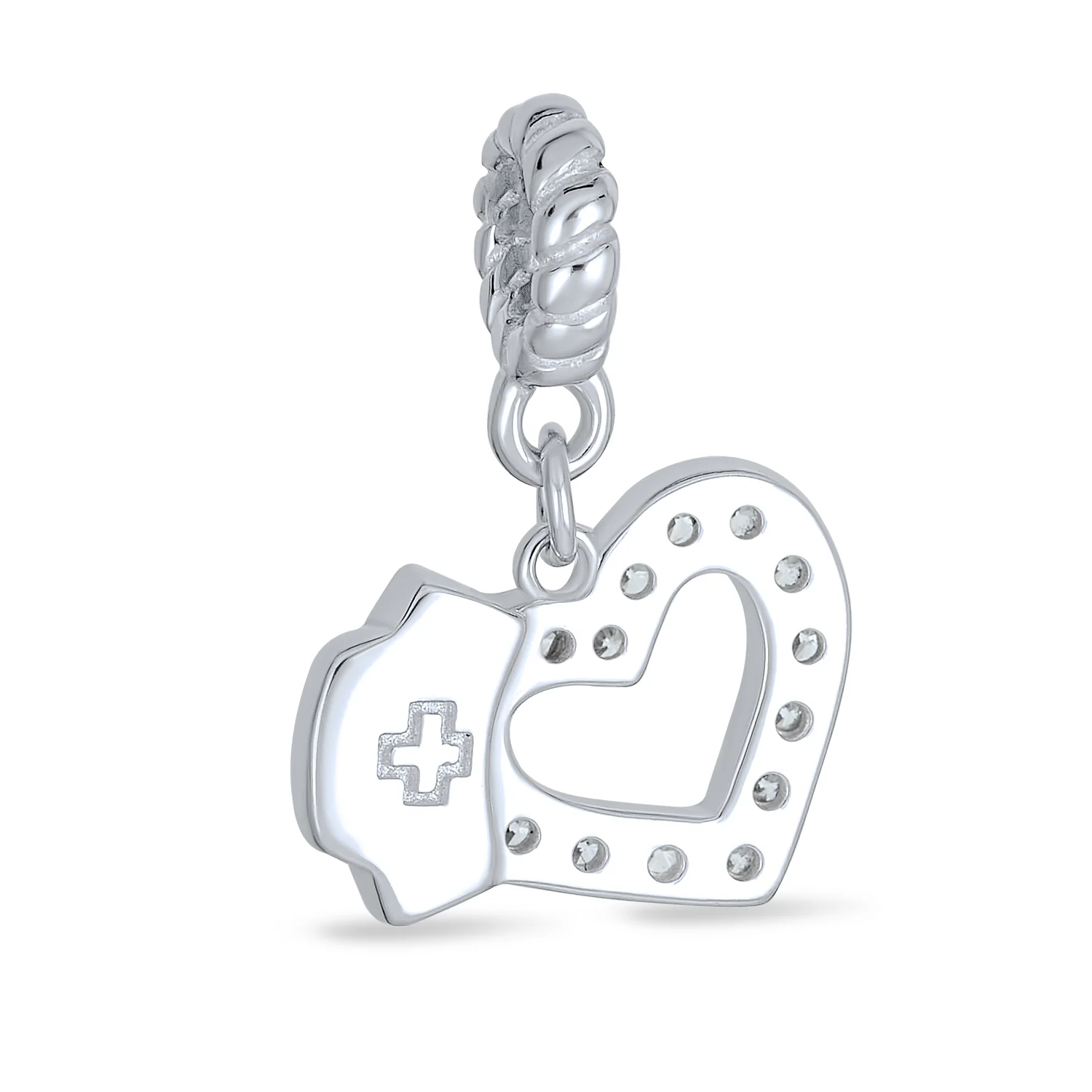 Heart Shape RN Cap Nurse Dangle Bead Charm For Charm Bracelet .925 Sterling Silver - Image 2