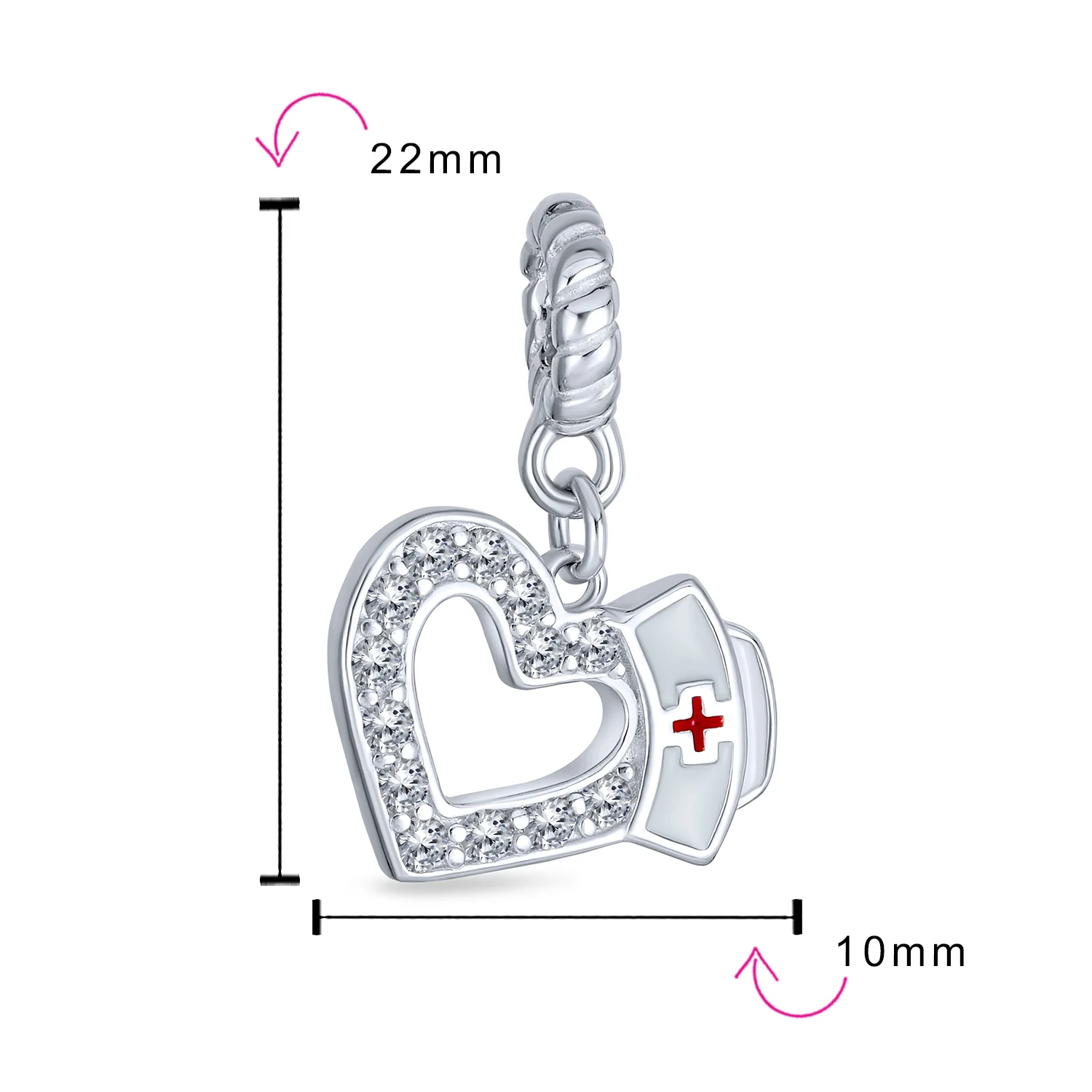 Heart Shape RN Cap Nurse Dangle Bead Charm For Charm Bracelet .925 Sterling Silver - Image 4